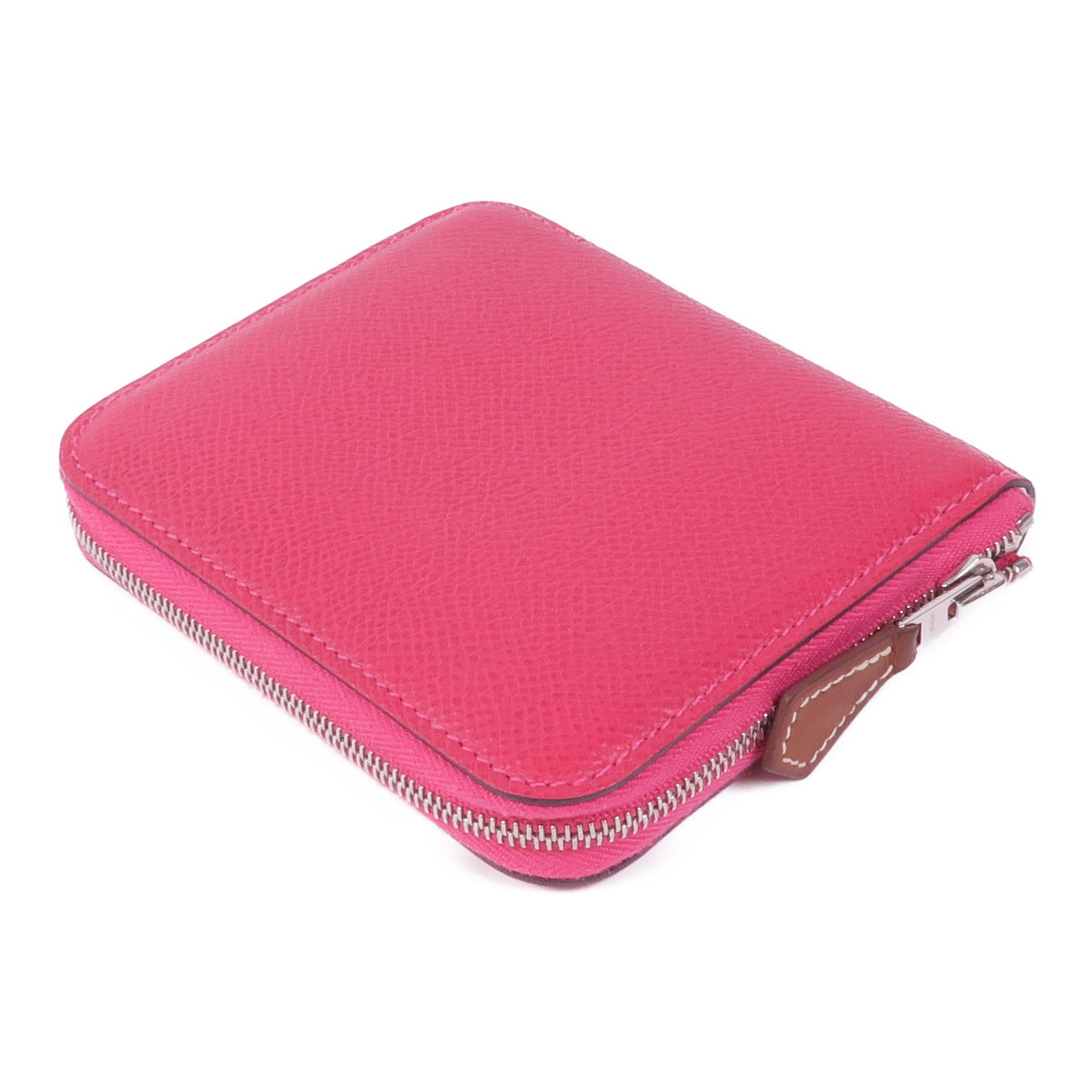 HERMES Epsom皮革Silk'In Compact Wallet銀扣錢包Rose Extreme