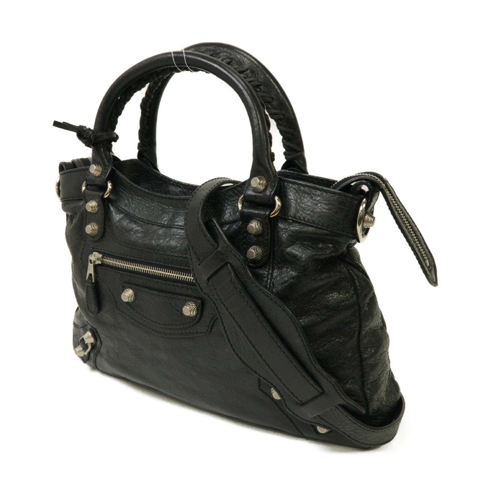 BALENCIAGA 牛皮皮革Giant Town銀扣手挽肩背兩用袋白色