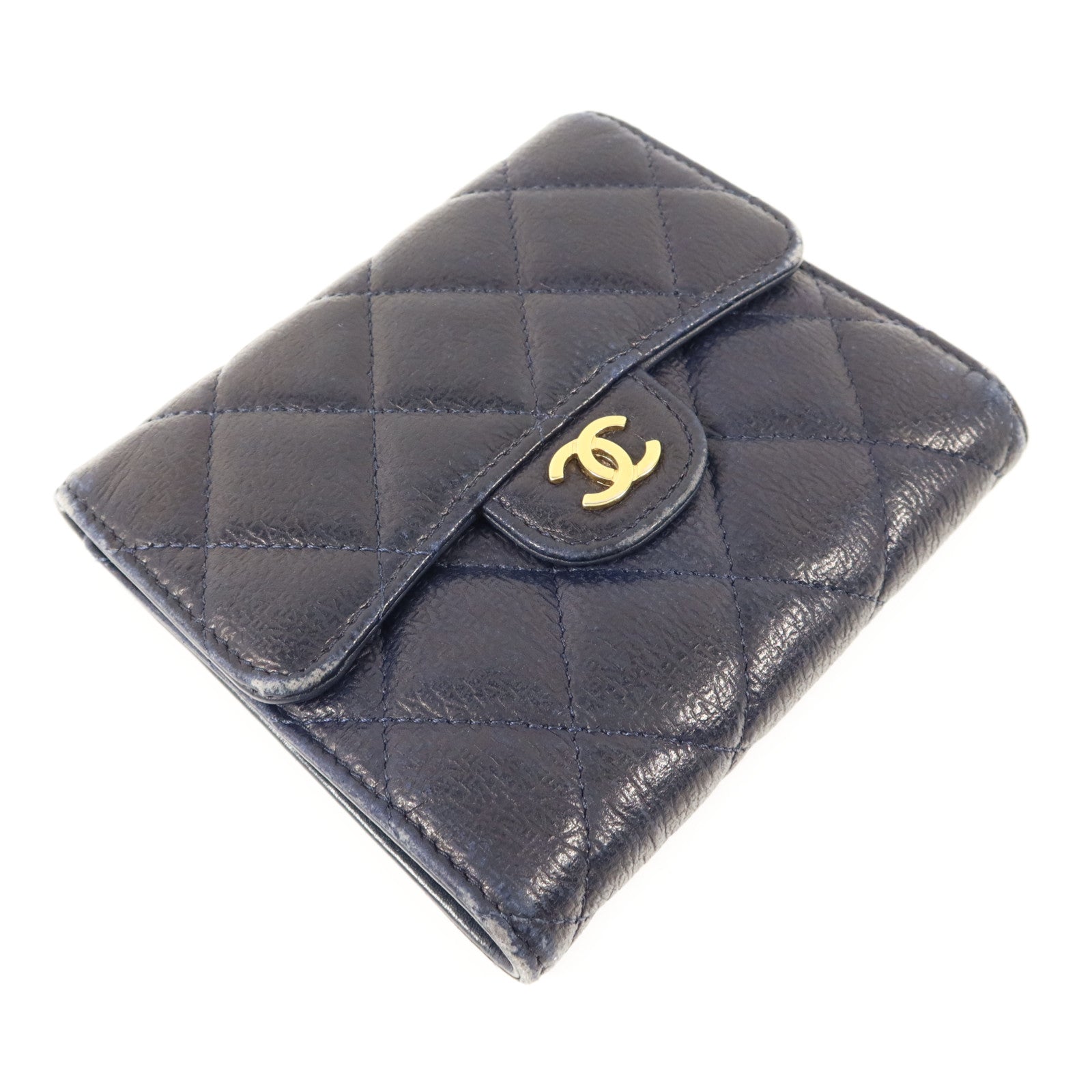 CHANEL 牛皮皮革Trifold Wallet金扣錢包