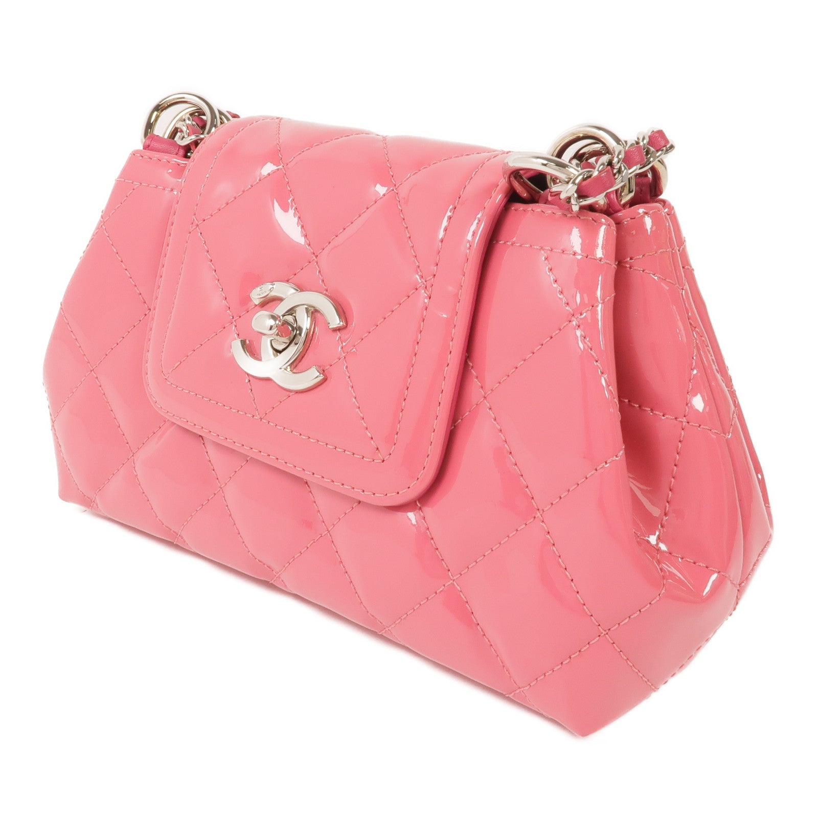 CHANEL 漆皮皮革Chain Shoulder銀扣鏈帶肩背袋