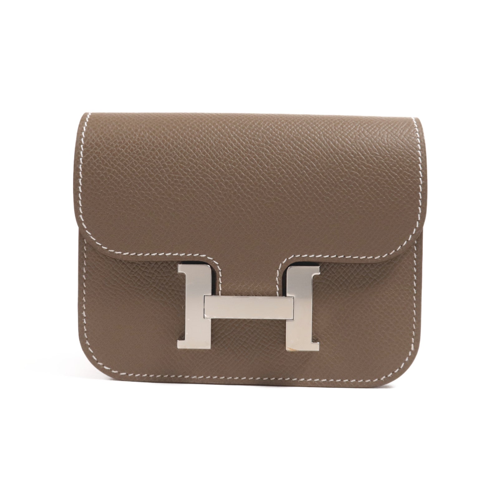 HERMES Evercolor皮革Constance Slim銀扣錢包Etoupe