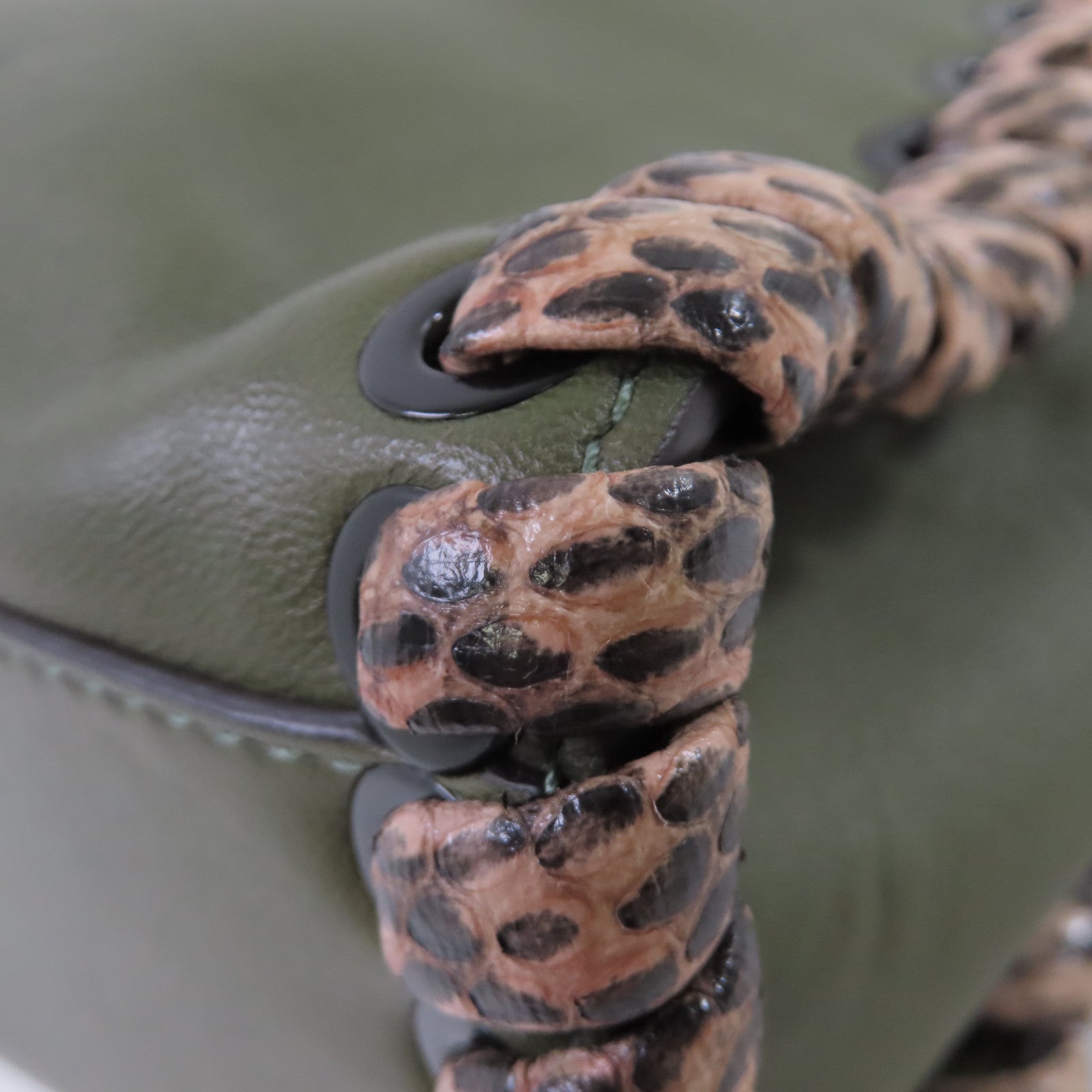FENDI 牛皮皮革/蛇皮皮革Peekaboo Mini 2Way Shoulder Bag銀扣手挽肩背兩用袋綠色