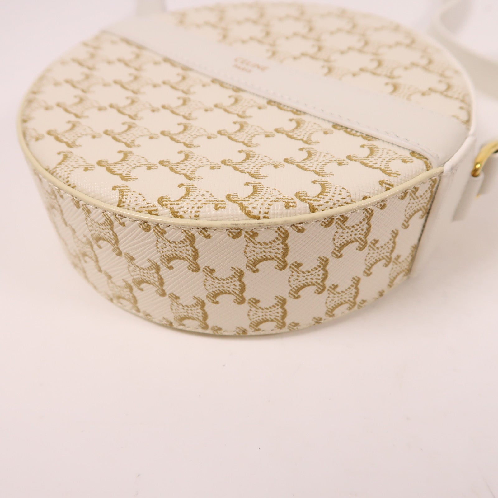CELINE 塗層帆布/皮革Round Purse On Strap金扣肩背袋