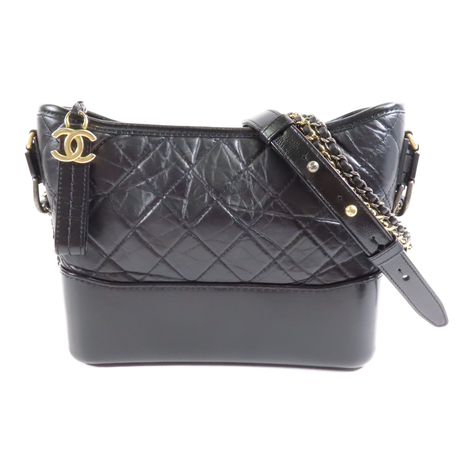 CHANEL CC Gabrielle Medium Chain Shoulder Bag AS1521 Calfskin Leather Black
