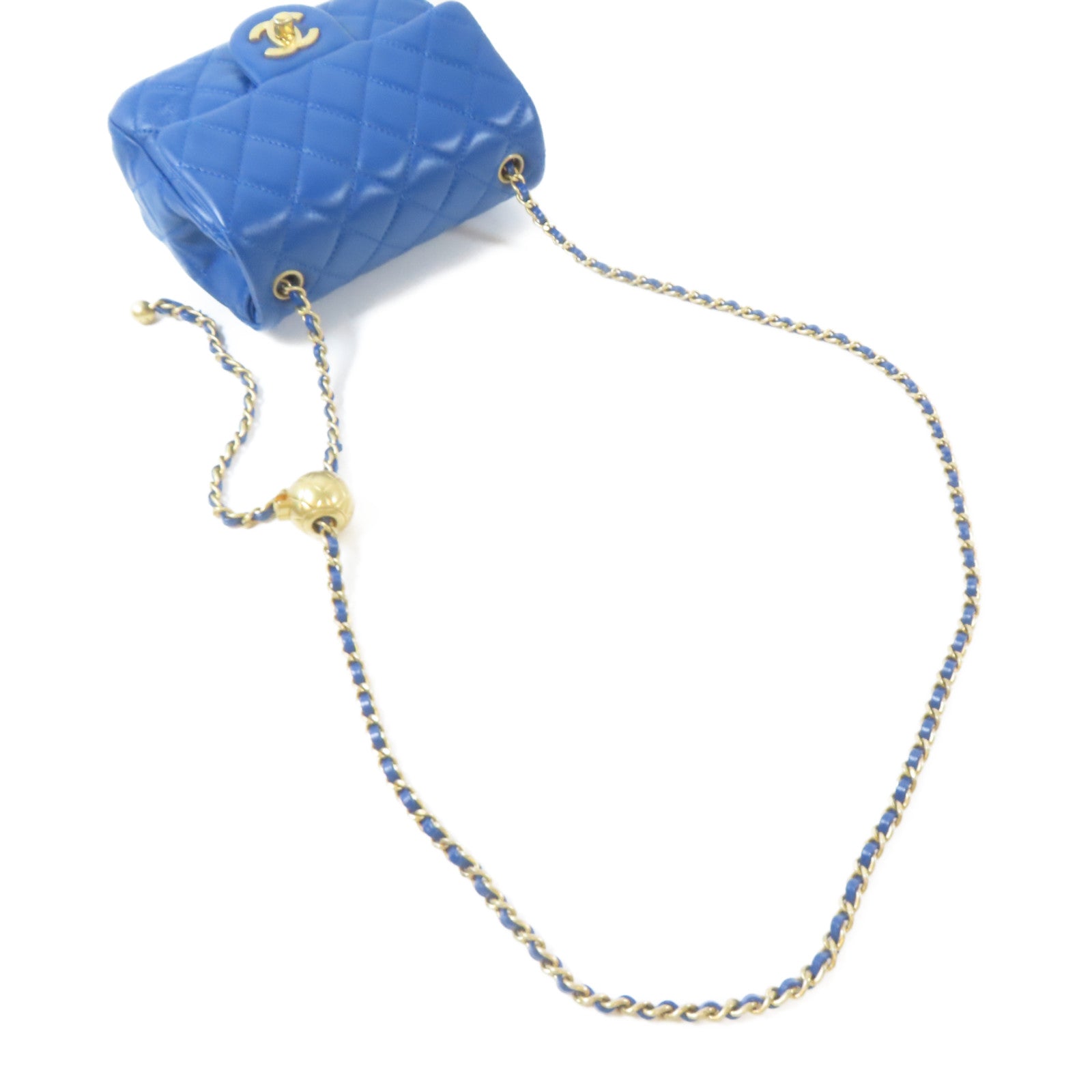 CHANEL 菱格羊皮皮革Chain Shoulder Bag金扣鏈帶肩背袋藍色