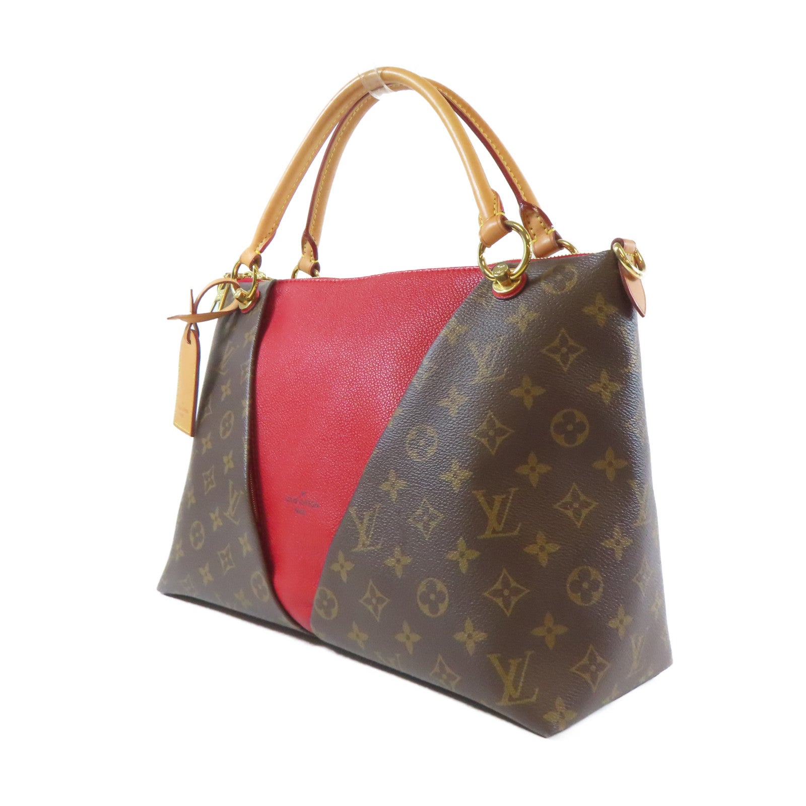 LOUIS VUITTON Monogram V Tote MM金扣手挽肩背兩用袋紅色/啡色