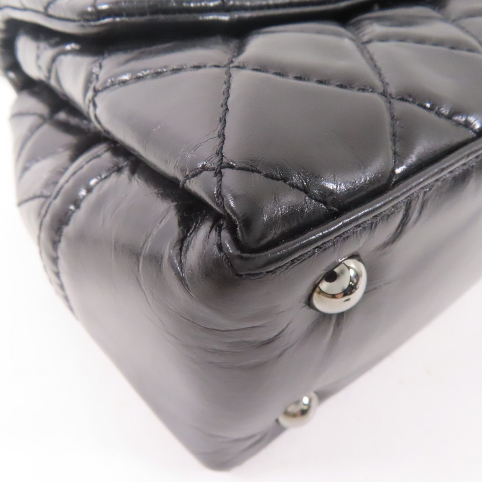 CHANEL 皮革2 Way Shoulder銀扣鏈帶肩背袋黑色