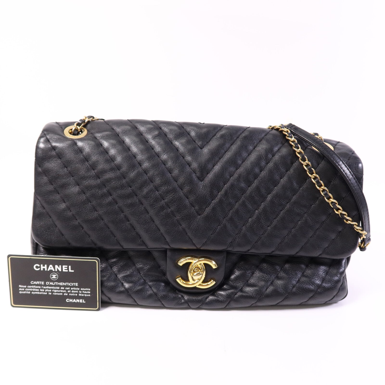 CHANEL 牛皮皮革Chain Shoulder Bag金扣鏈帶肩背袋
