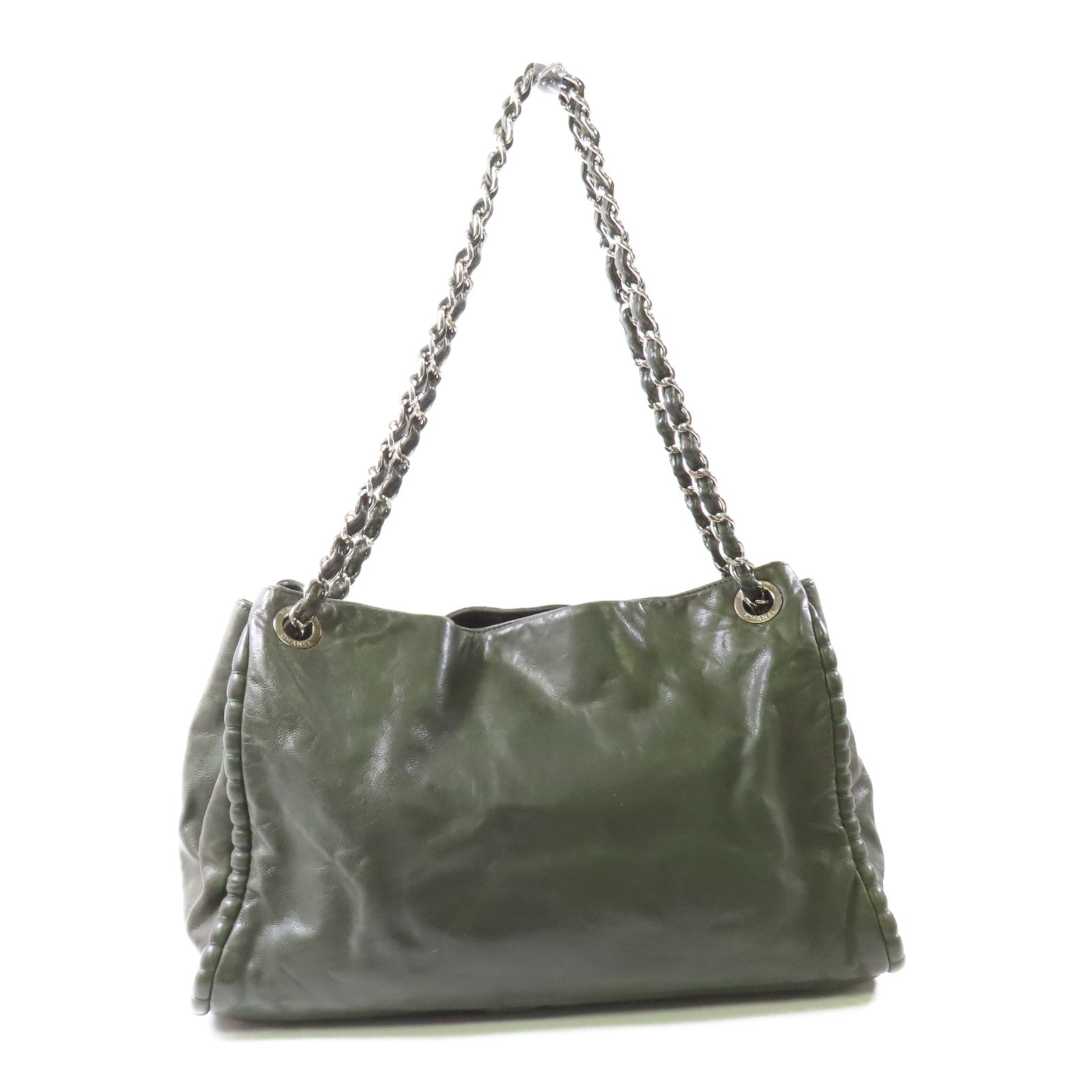 CHANEL 【激減優惠】牛皮皮革Tote Bag銀扣鏈帶手挽袋