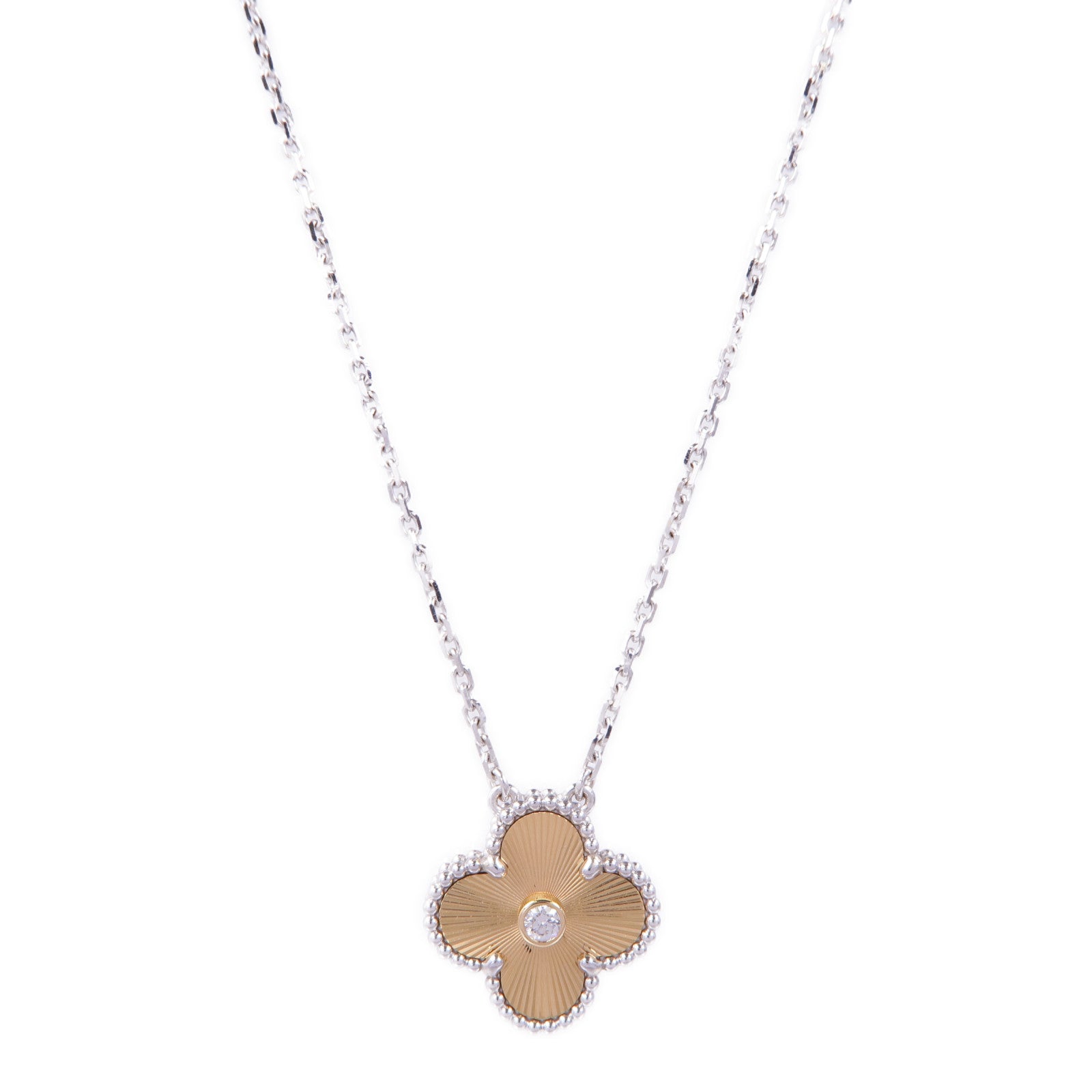 Van Cleef & Arpels 18K白金/玫瑰金Vintage Alhambra Pendant鑽石項鍊