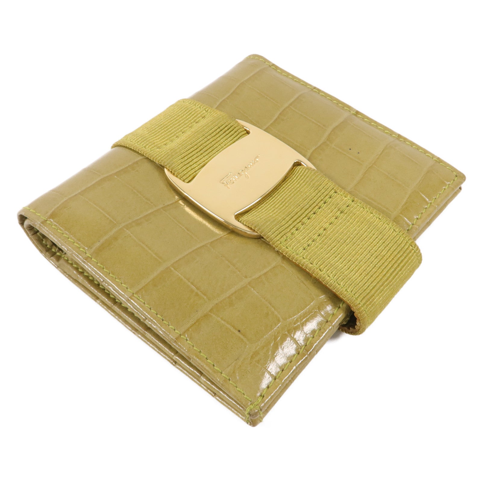 Salvatore Ferragamo 牛皮皮革Vara Bow Crocodile-Embossed Wallet錢包