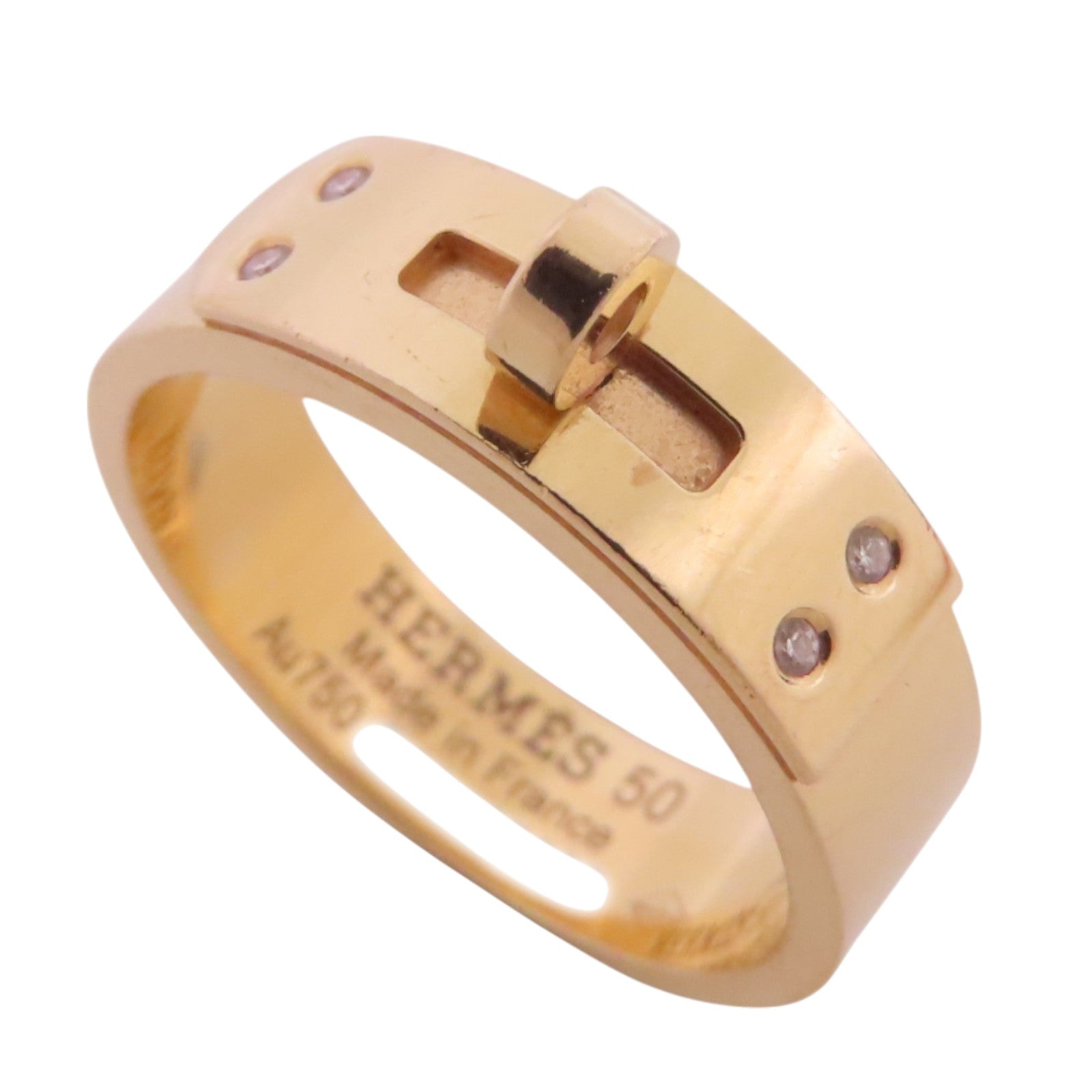 HERMES 18K玫瑰金/鑽石4Did Small Kelly Ring戒指#50/US#5