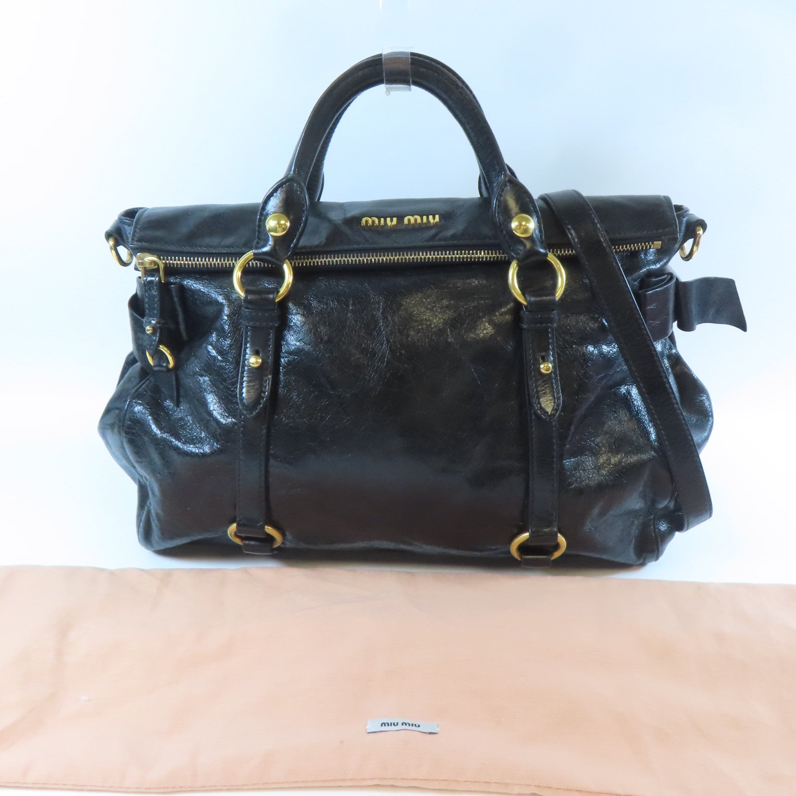 Miu Miu 皮革Shoulder Bag金扣手挽肩背兩用袋黑色