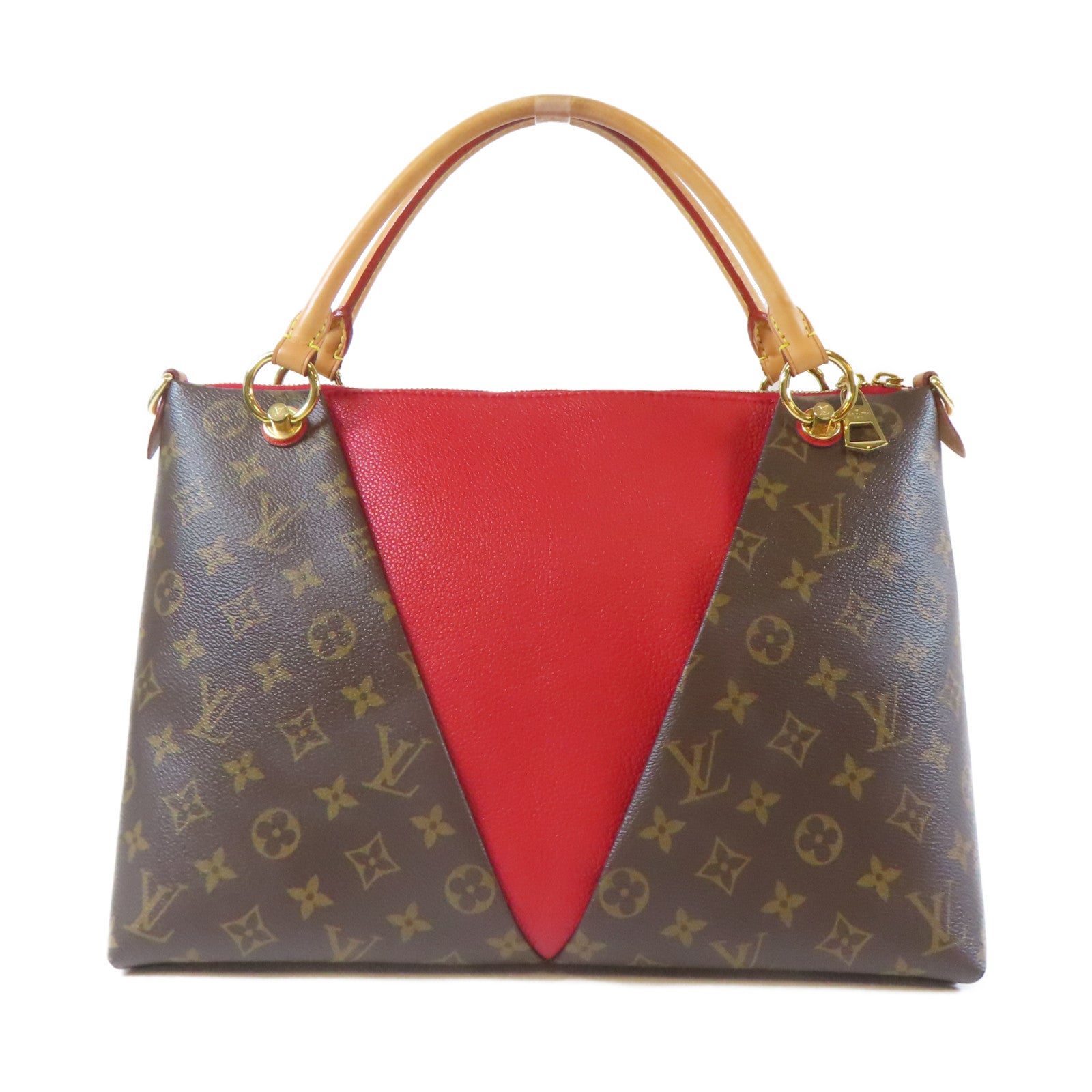 LOUIS VUITTON Monogram V Tote MM金扣手挽肩背兩用袋紅色/啡色