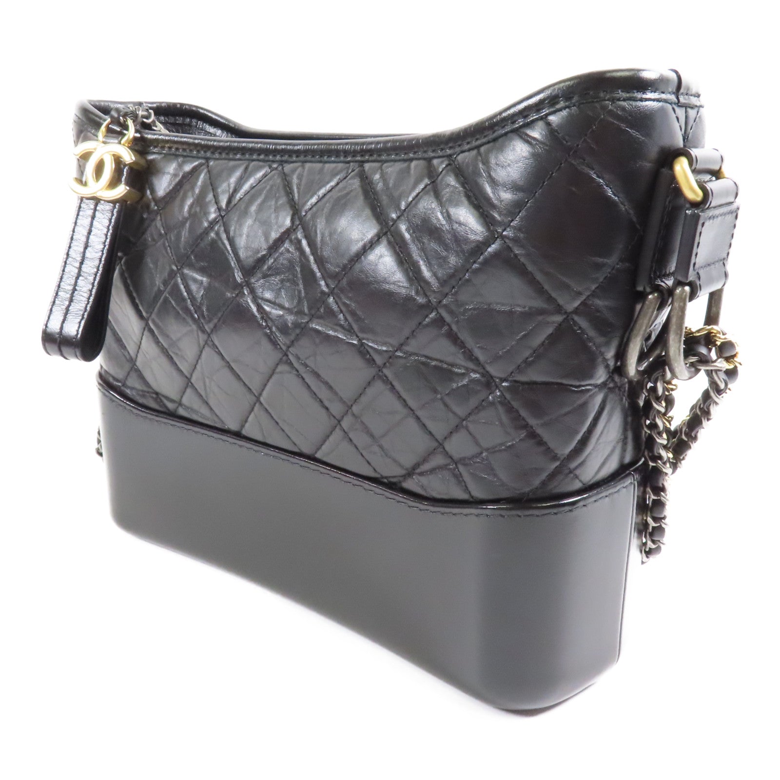 CHANEL CC Gabrielle Medium Chain Shoulder Bag AS1521 Calfskin Leather Black