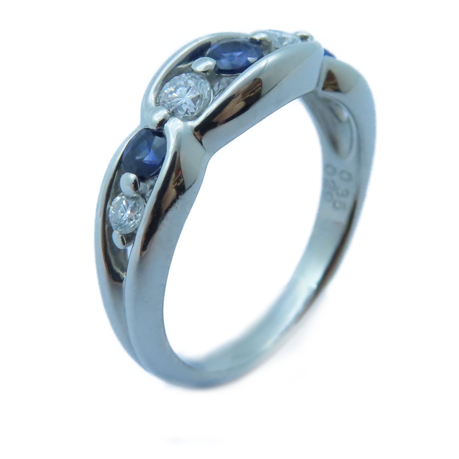 JEWELRY 【激減優惠】PT900白金Sapphire/Diamond Ring 0.35ct藍寶石/0.29ct鑽石戒指US#6.25