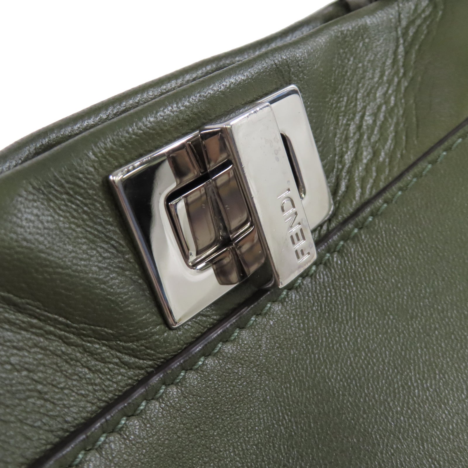 FENDI 牛皮皮革/蛇皮皮革Peekaboo Mini 2Way Shoulder Bag銀扣手挽肩背兩用袋綠色