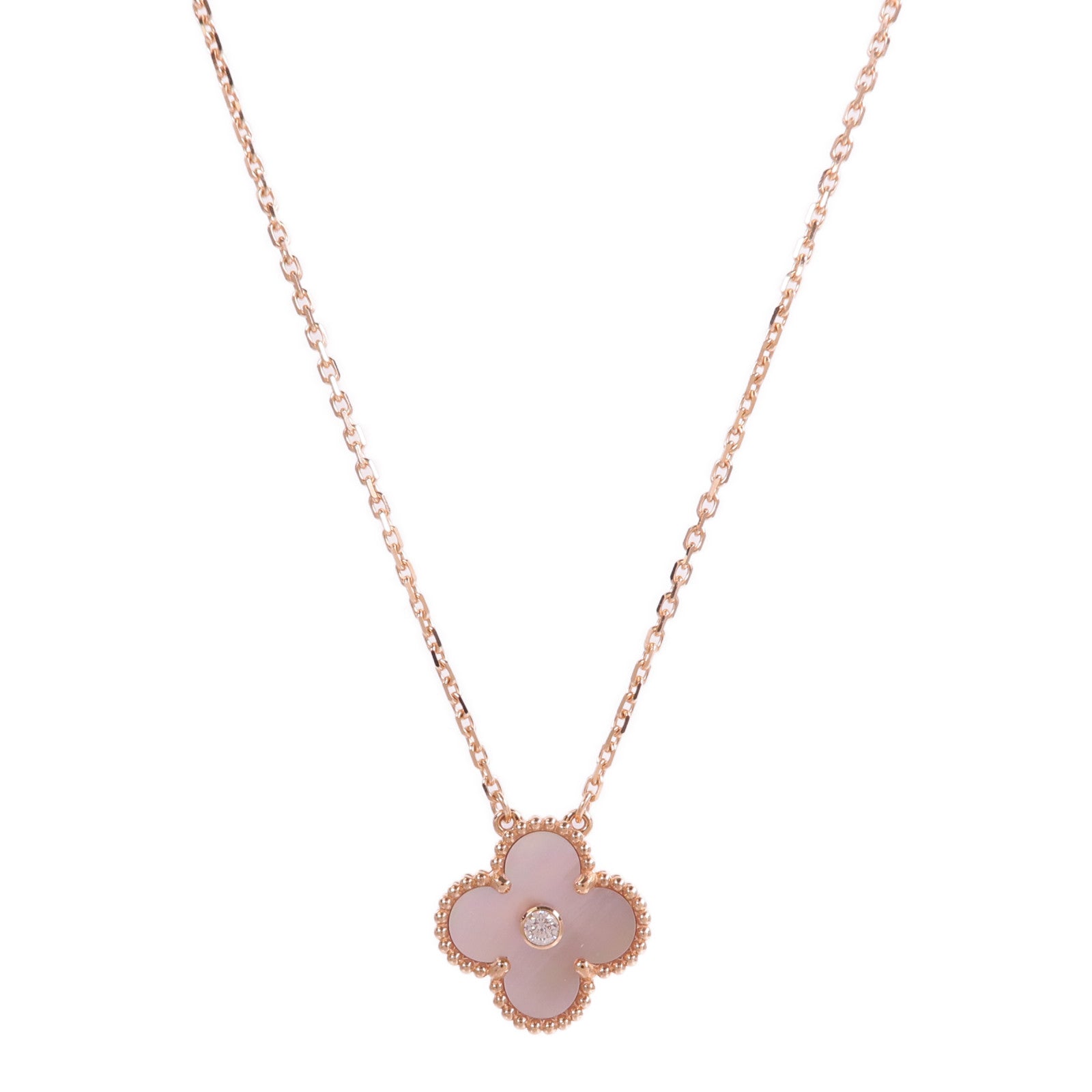 Van Cleef & Arpels 18K玫瑰金Vintage Alhambra Pendant珍珠母貝/鑽石項鍊