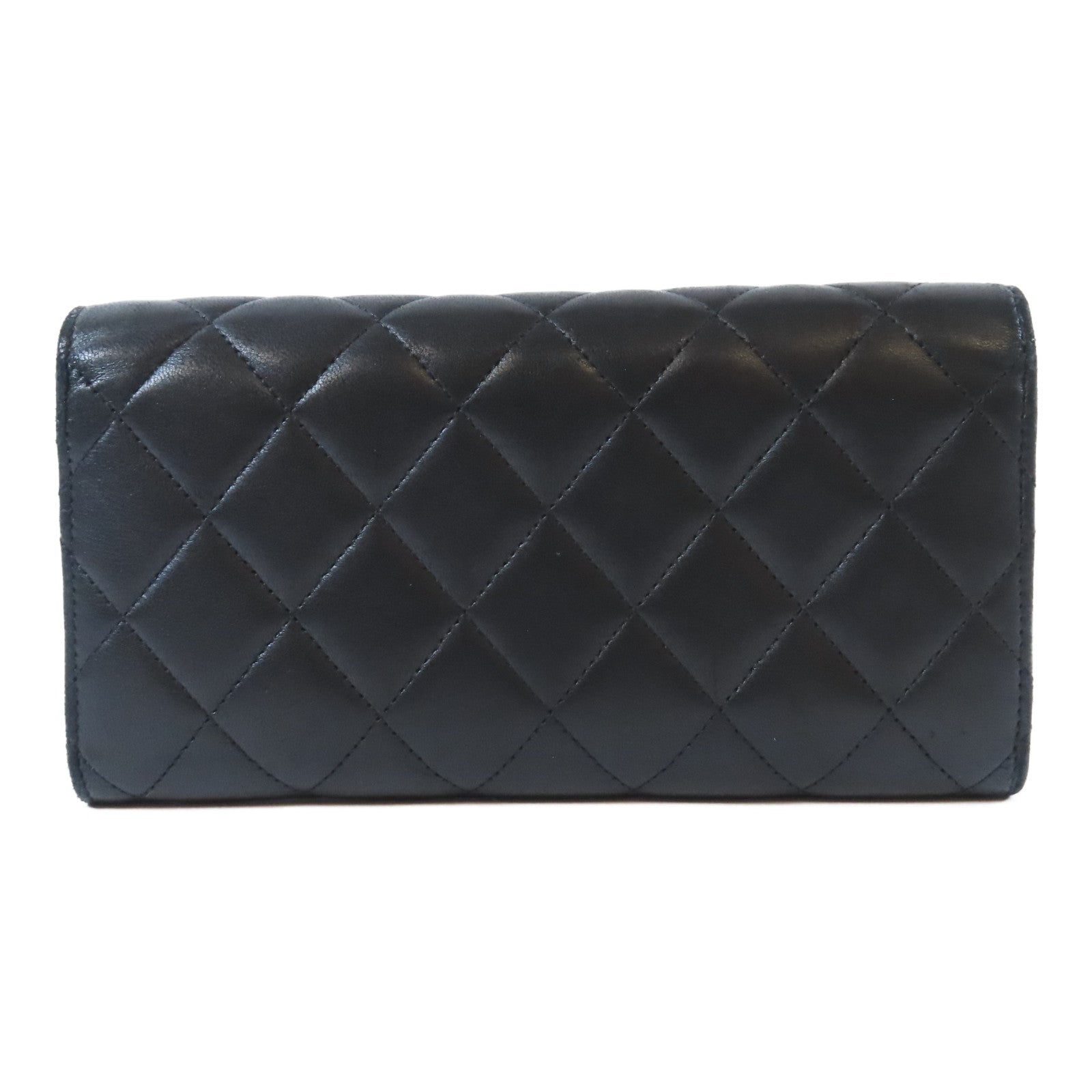 CHANEL 【激減優惠】菱格羊皮皮革Long Wallet銀扣長錢包黑色