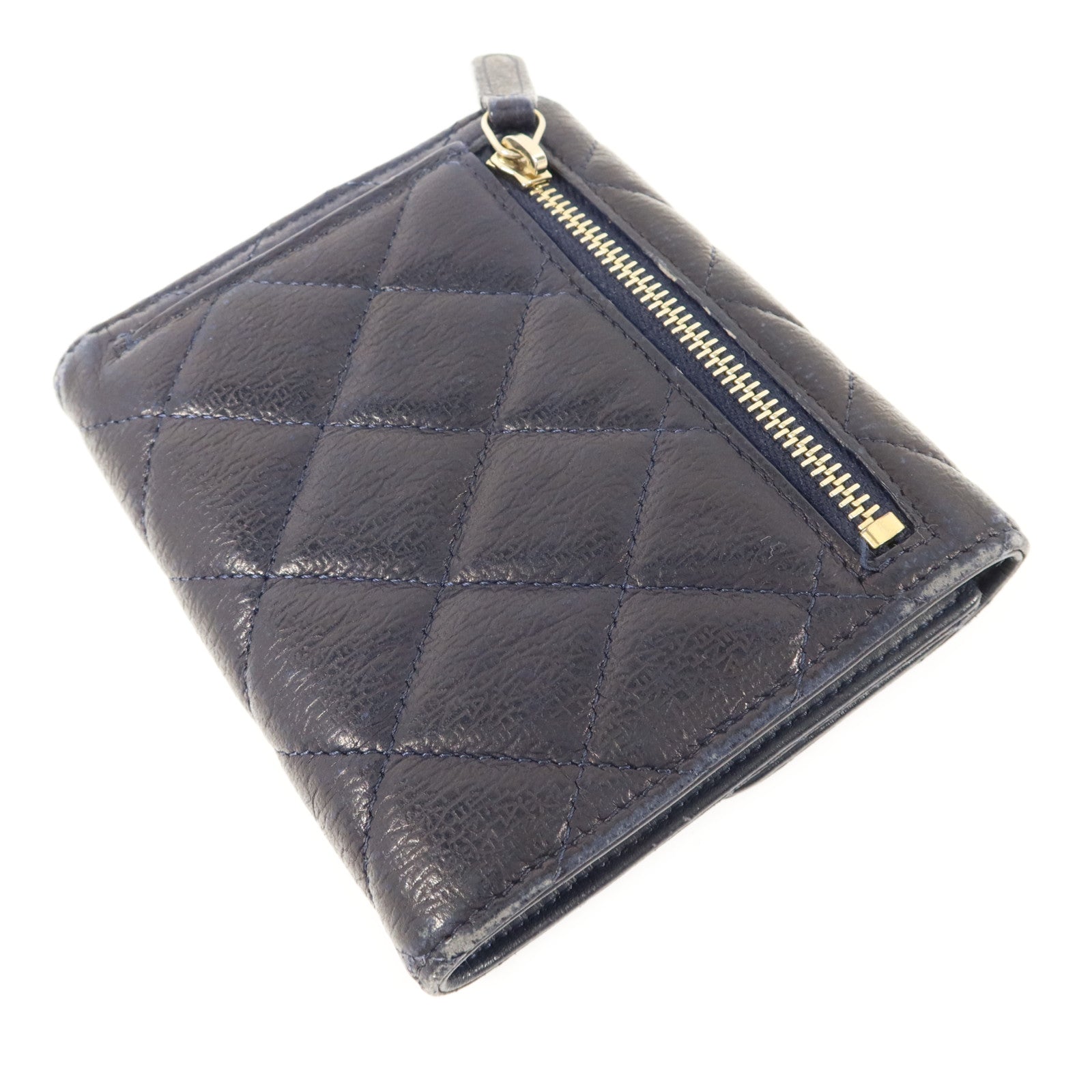 CHANEL 牛皮皮革Trifold Wallet金扣錢包
