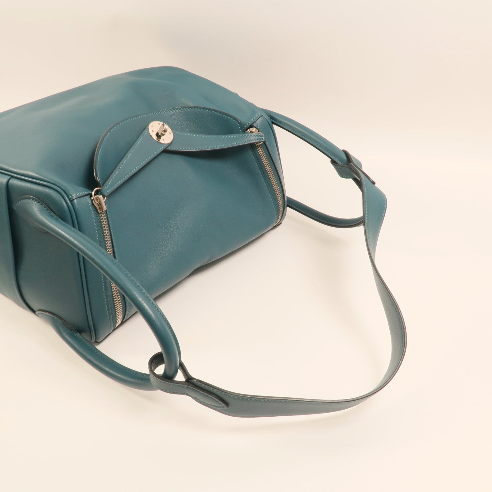 HERMES Swift皮革Lindy 30銀扣手挽肩背兩用袋Bleu De Galice