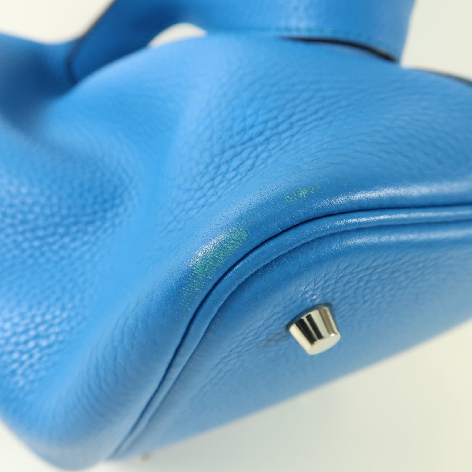 HERMES Clemence皮革Picotin MM銀扣肩背袋Bleu Zanzibar