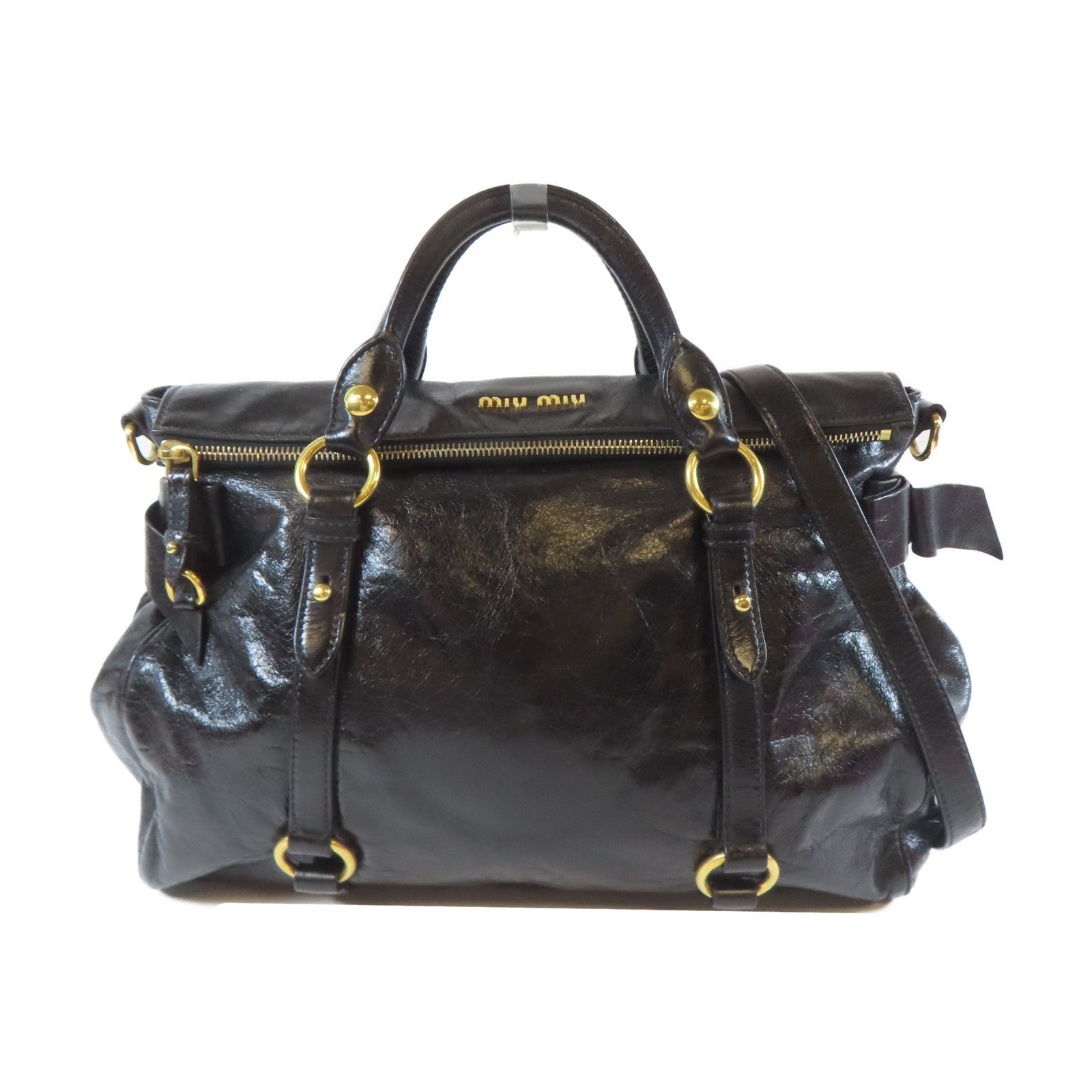 Miu Miu 皮革Shoulder Bag金扣手挽肩背兩用袋黑色