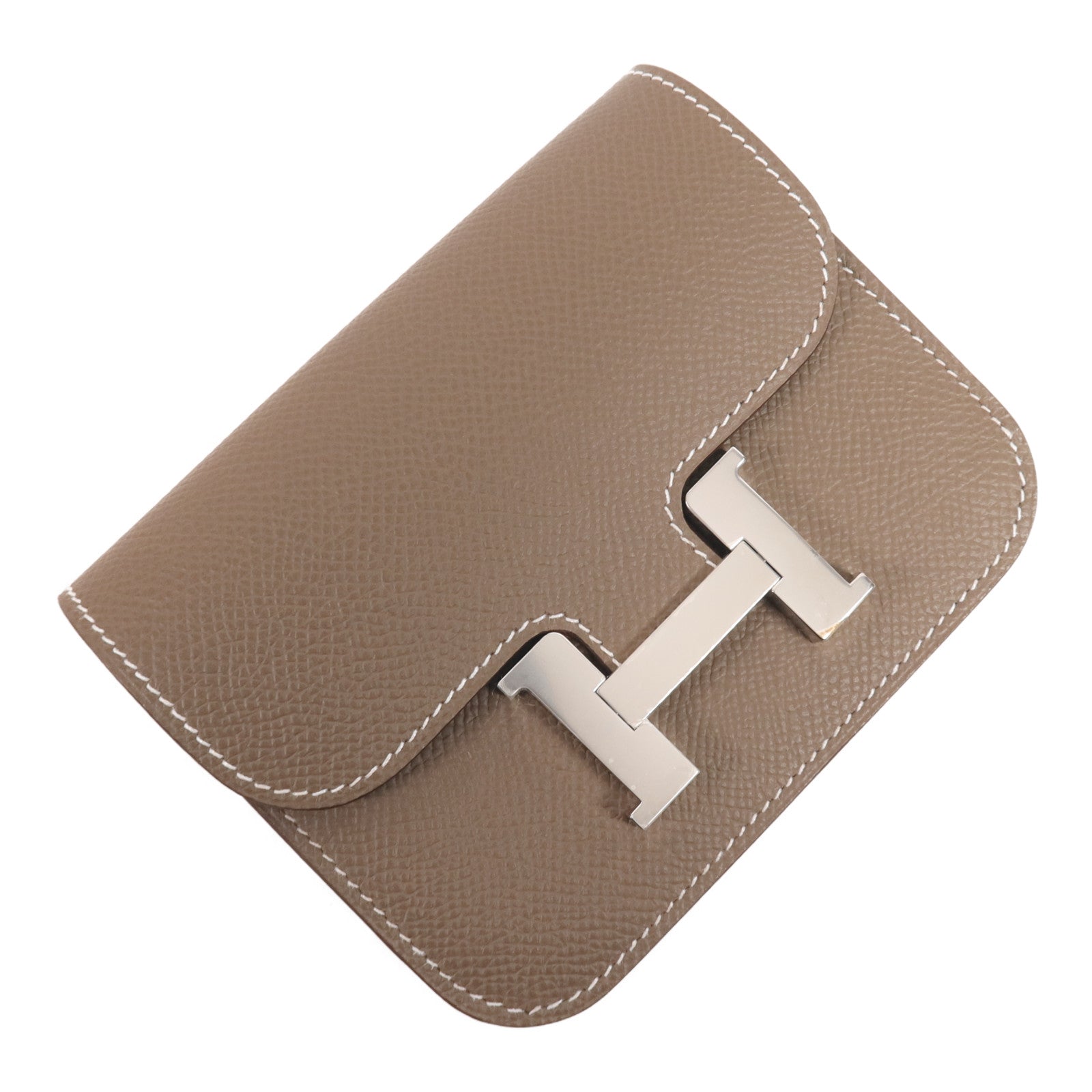 HERMES Evercolor皮革Constance Slim銀扣錢包Etoupe
