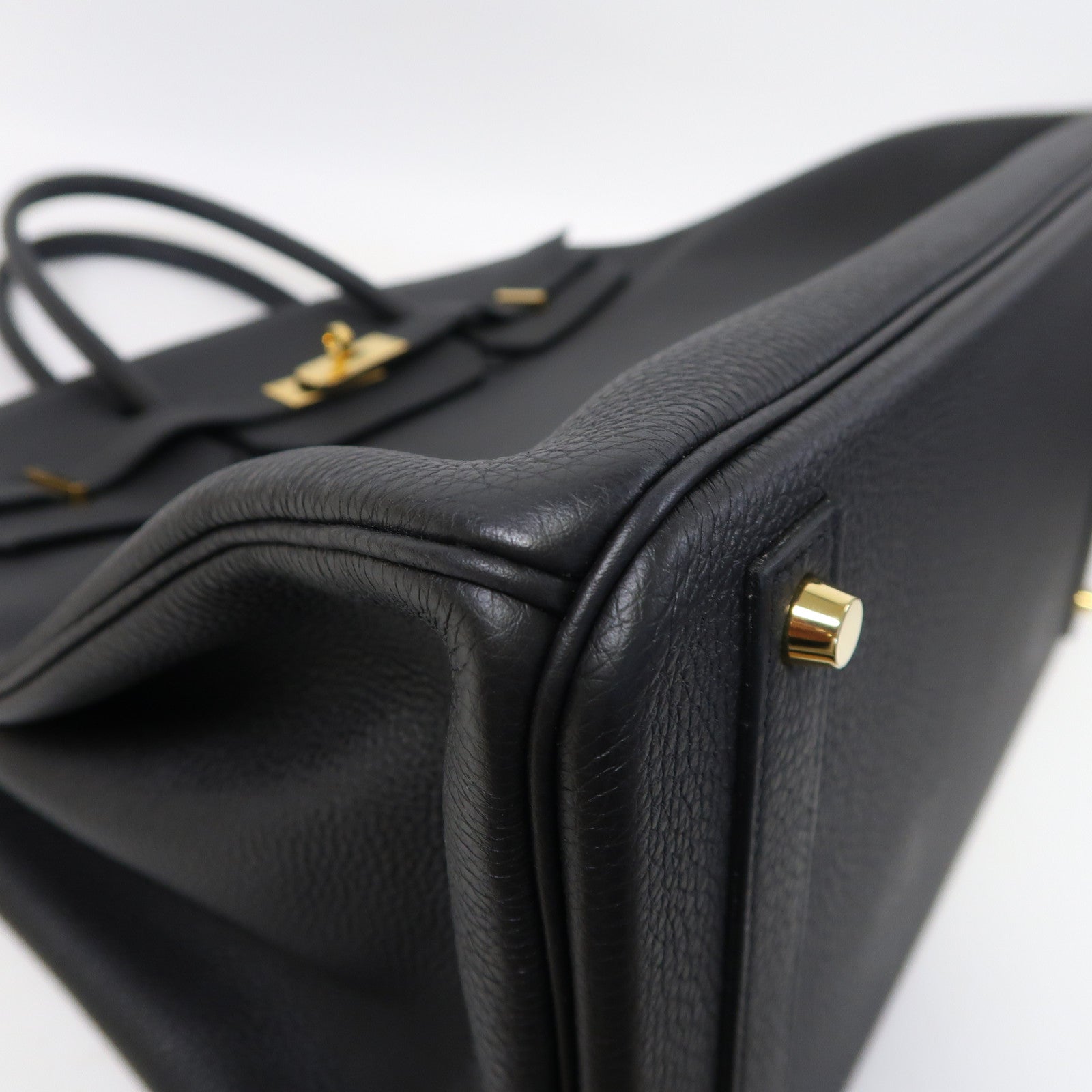 HERMES Clemence皮革Birkin 40金扣手挽袋黑色