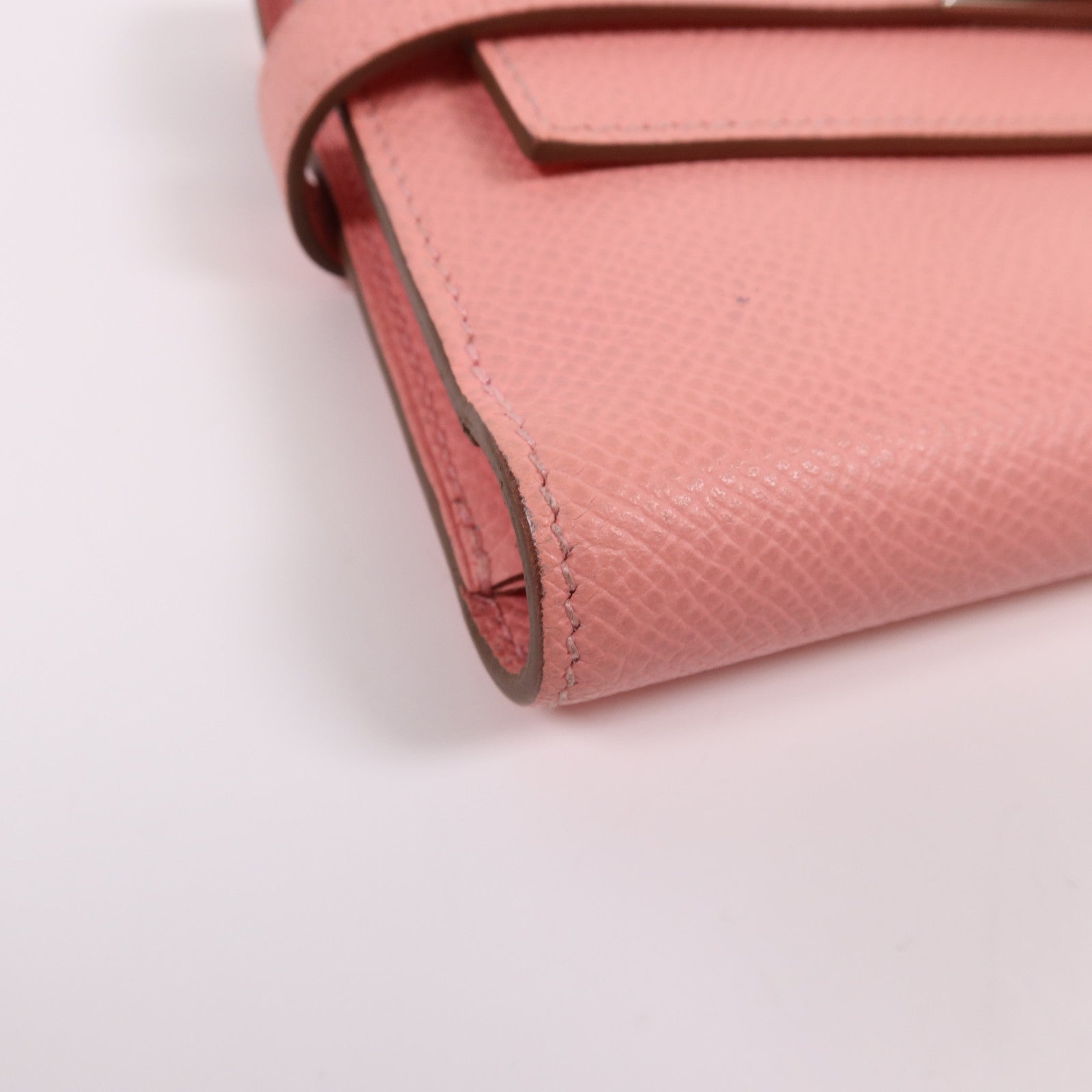 HERMES Epsom皮革Kelly Wallet銀扣長錢包Rose Confetti