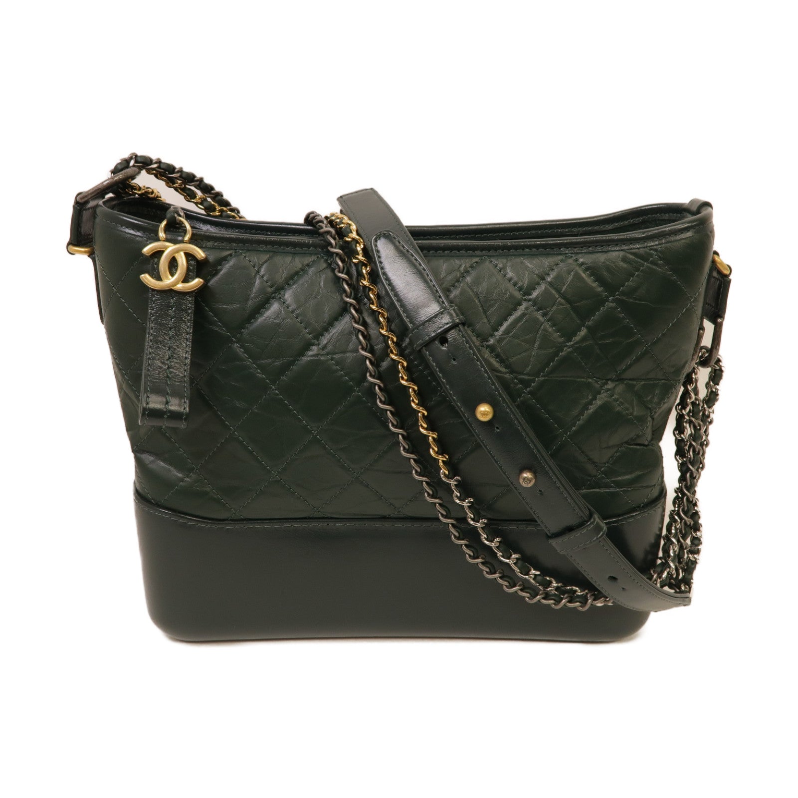 CHANEL 【激減優惠】菱格Aged Calf皮革Gabrielle Medium金扣鏈帶肩背袋綠色