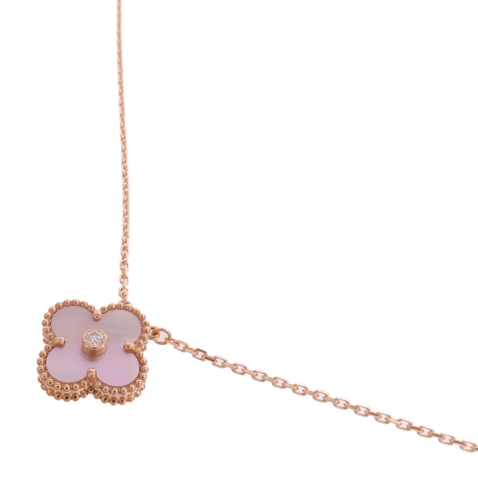 Van Cleef & Arpels 18K玫瑰金Vintage Alhambra Pendant珍珠母貝/鑽石項鍊