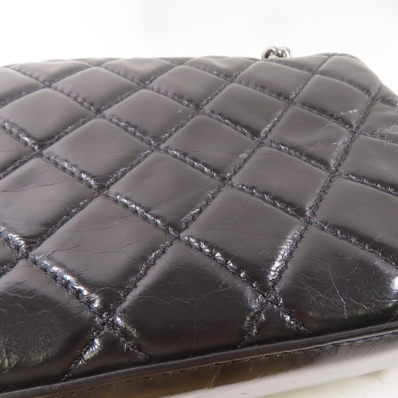CHANEL 皮革2 Way Shoulder銀扣鏈帶肩背袋黑色