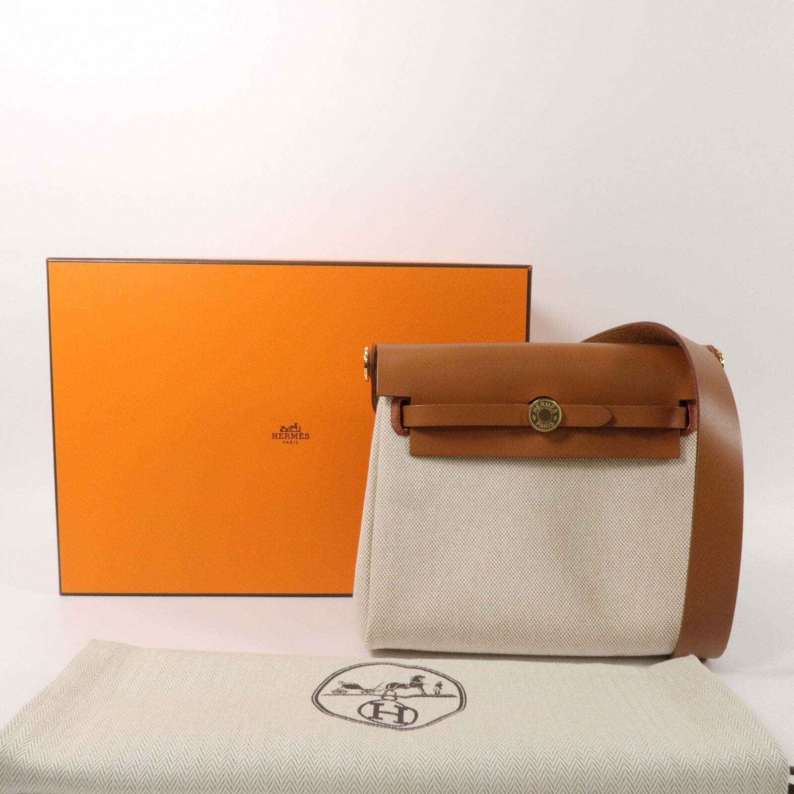 HERMES 帆布Mini Herbag肩背袋Gold