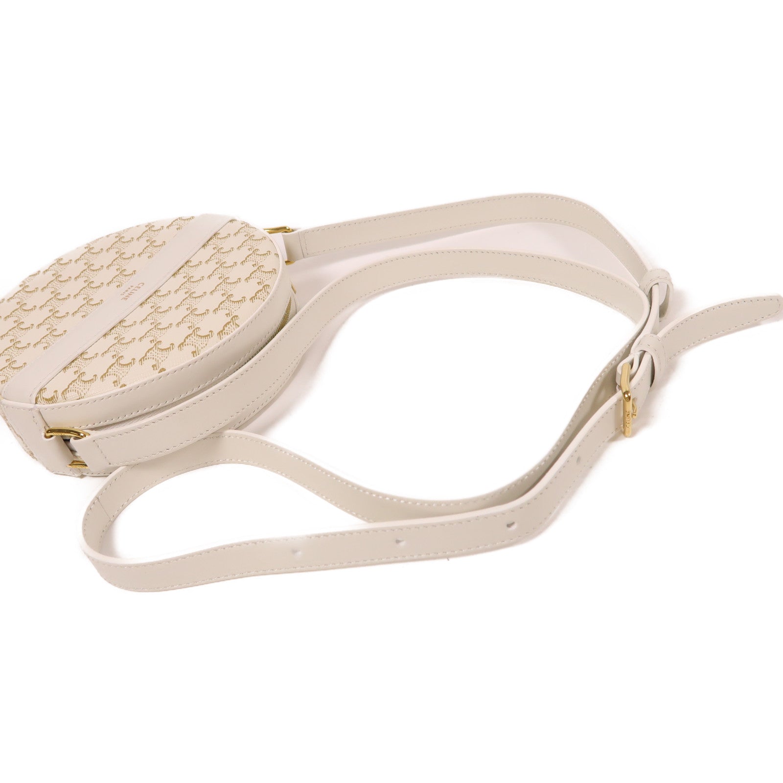 CELINE 塗層帆布/皮革Round Purse On Strap金扣肩背袋
