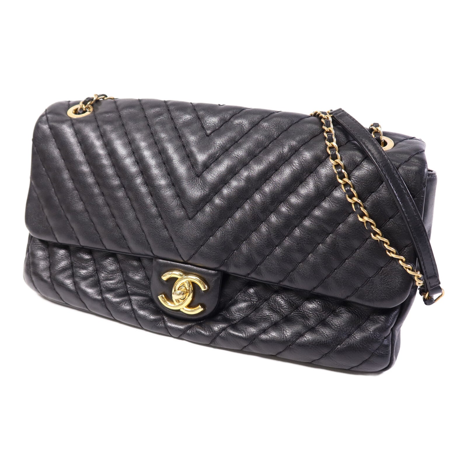 CHANEL 牛皮皮革Chain Shoulder Bag金扣鏈帶肩背袋
