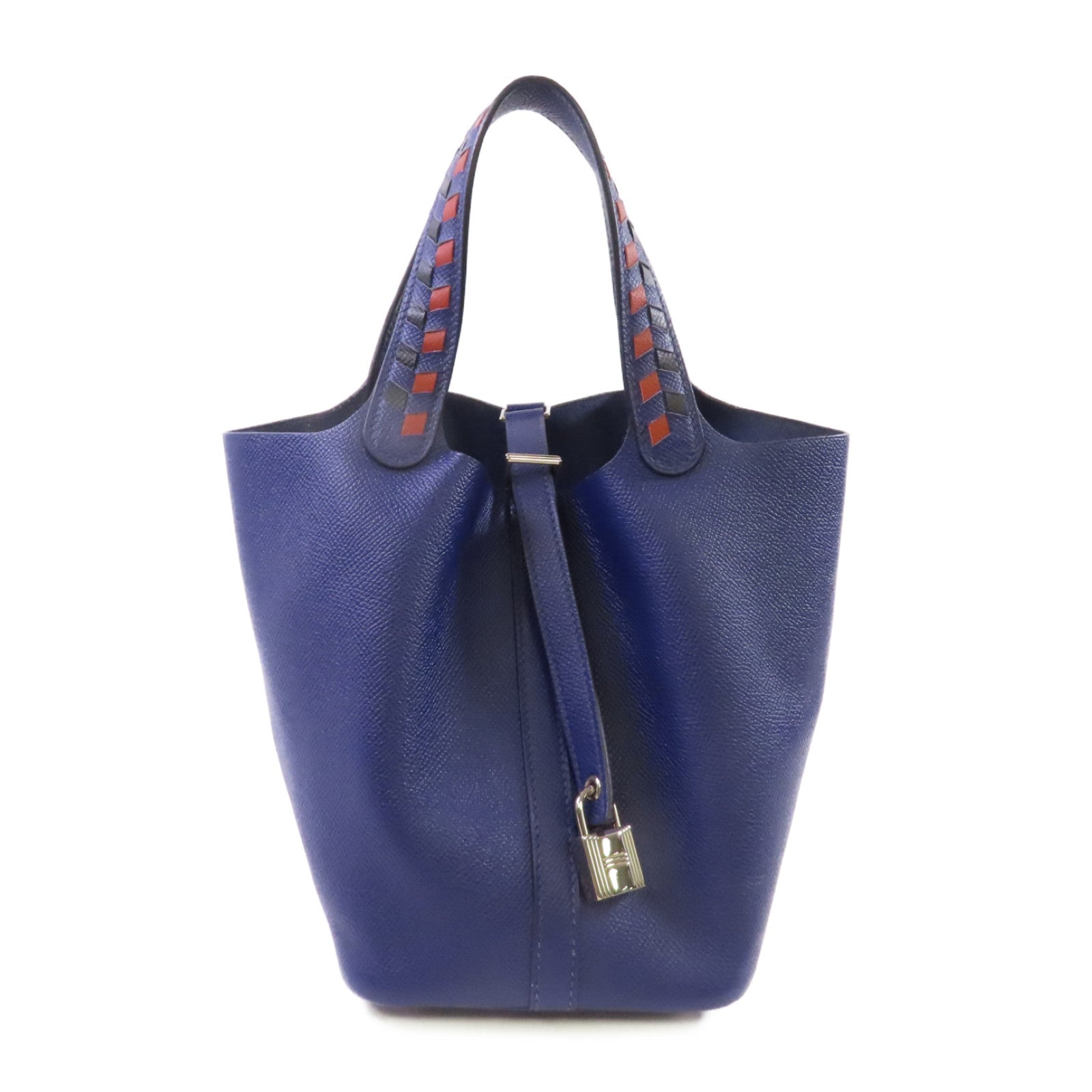 HERMES Epsom皮革Picotin PM Tote Bag銀扣手挽袋藍色