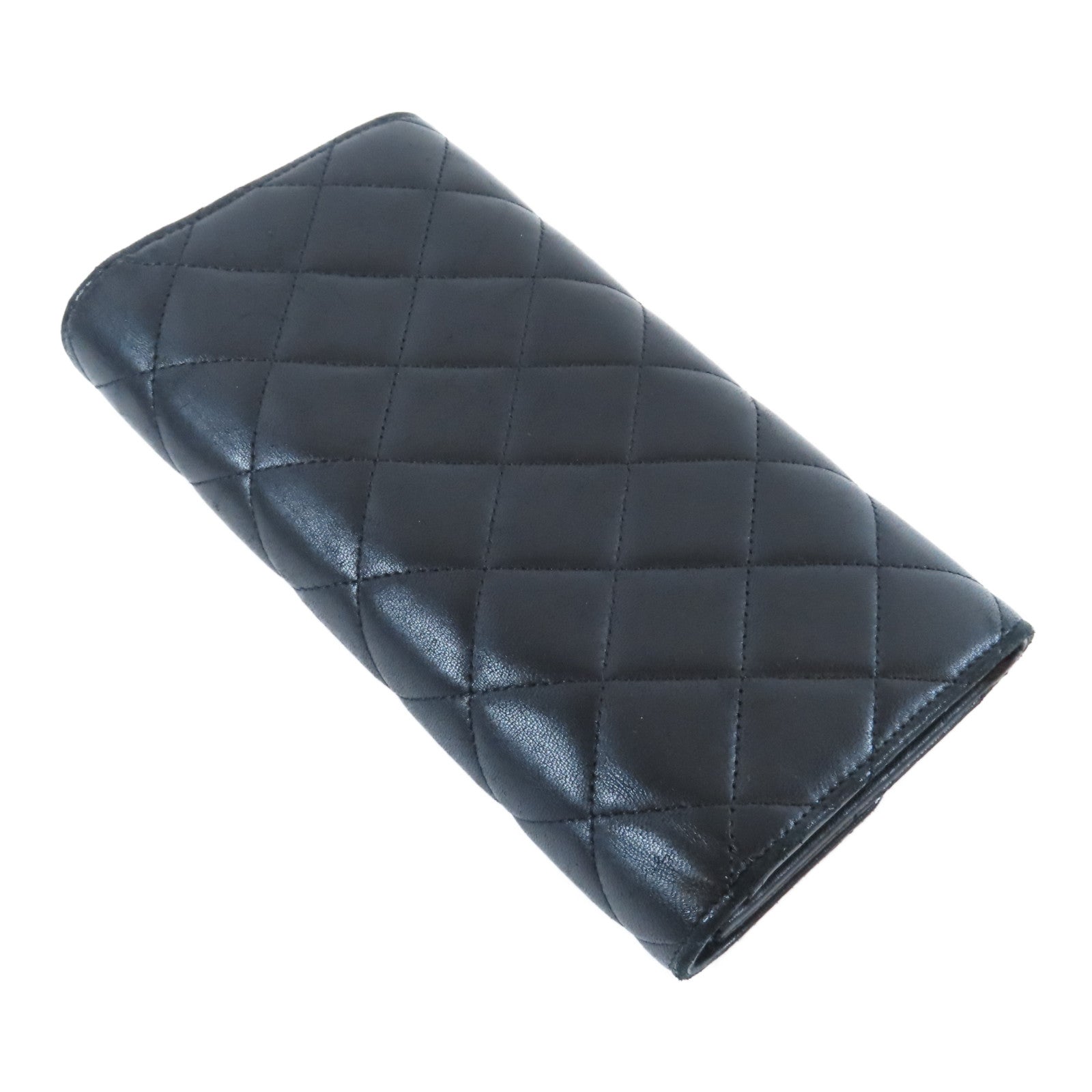 CHANEL 【激減優惠】菱格羊皮皮革Long Wallet銀扣長錢包黑色