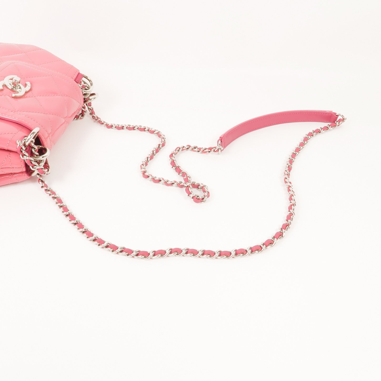 CHANEL 漆皮皮革Chain Shoulder銀扣鏈帶肩背袋