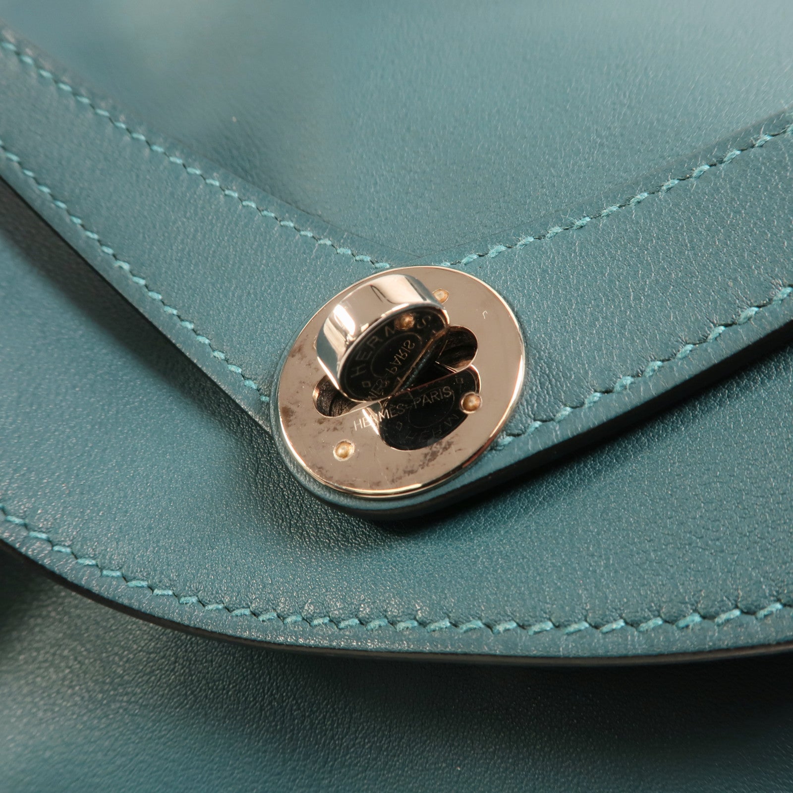 HERMES Swift皮革Lindy 30銀扣手挽肩背兩用袋Bleu De Galice