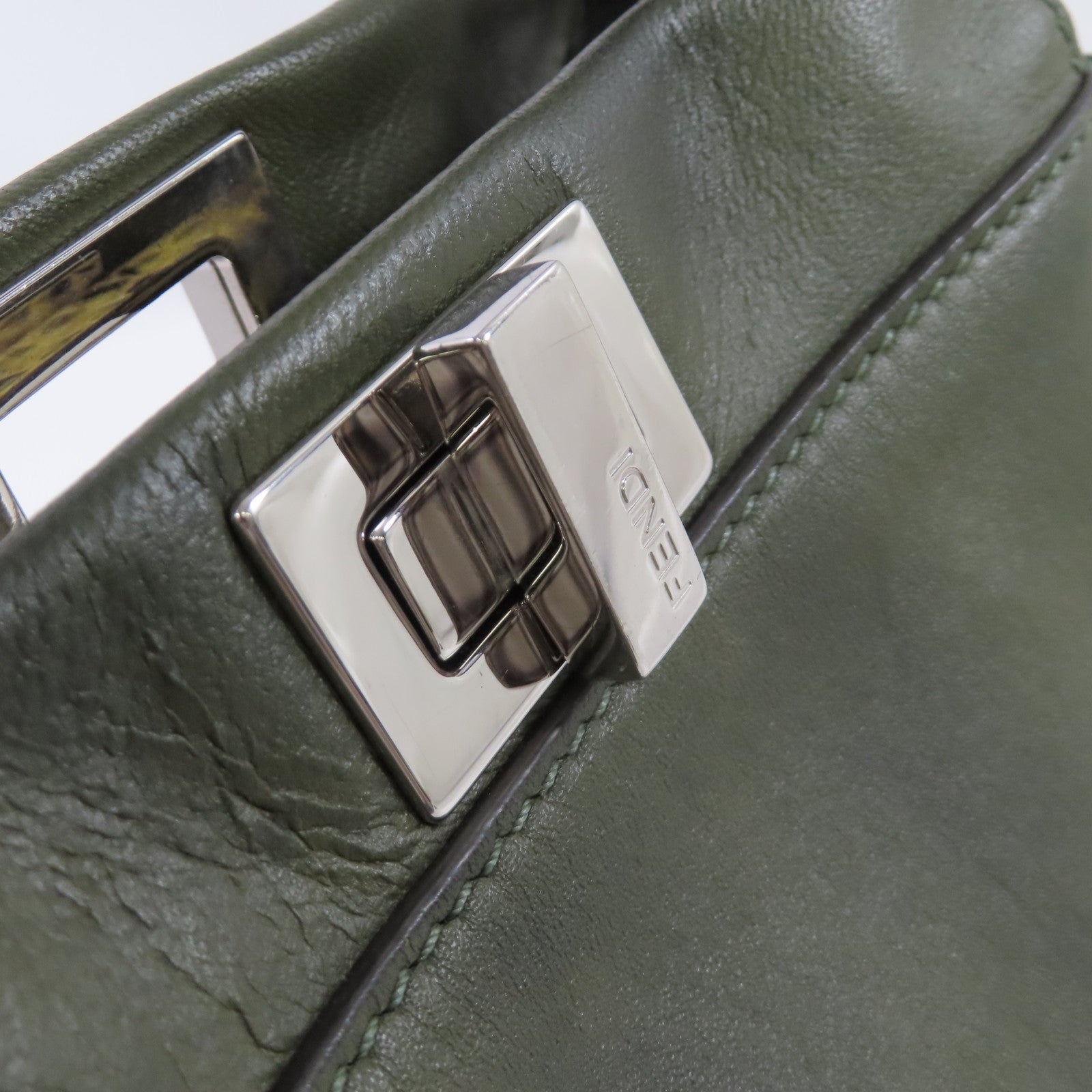 FENDI 牛皮皮革/蛇皮皮革Peekaboo Mini 2Way Shoulder Bag銀扣手挽肩背兩用袋綠色
