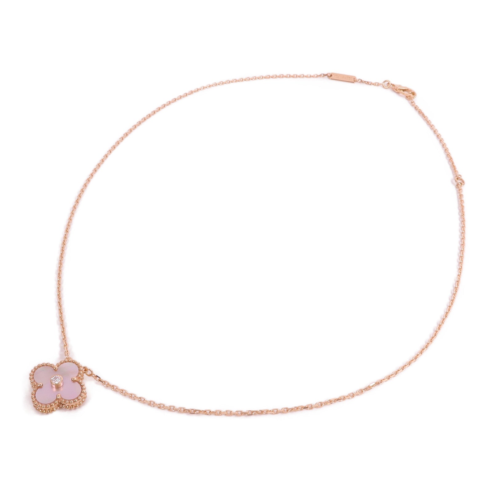 Van Cleef & Arpels 18K玫瑰金Vintage Alhambra Pendant珍珠母貝/鑽石項鍊