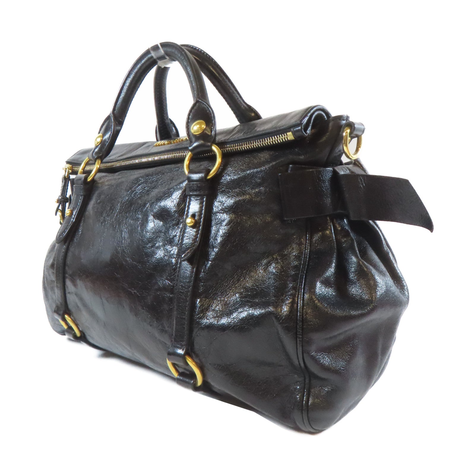 Miu Miu 皮革Shoulder Bag金扣手挽肩背兩用袋黑色