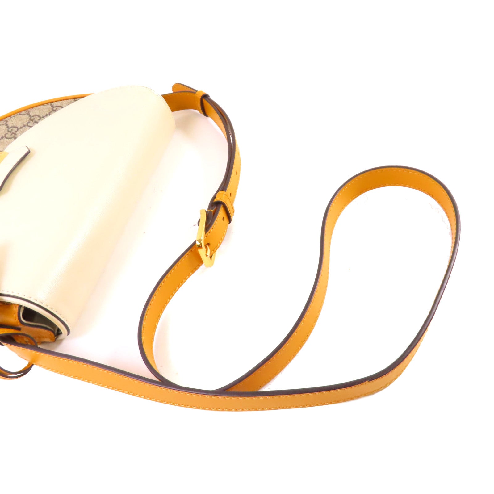 GUCCI GG Padlock Shoulder Bag Coated Canvas Calfskin Leather 644524 White Yellow