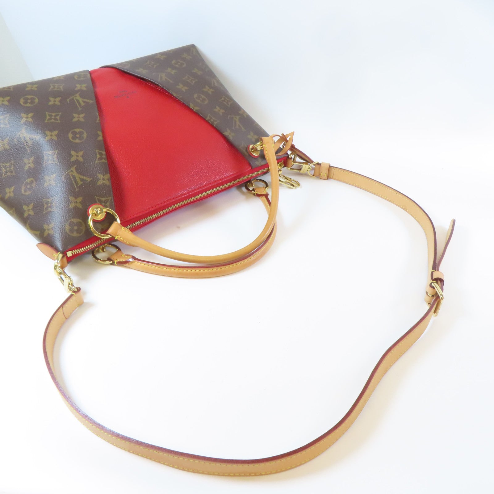 LOUIS VUITTON Monogram V Tote MM金扣手挽肩背兩用袋紅色/啡色