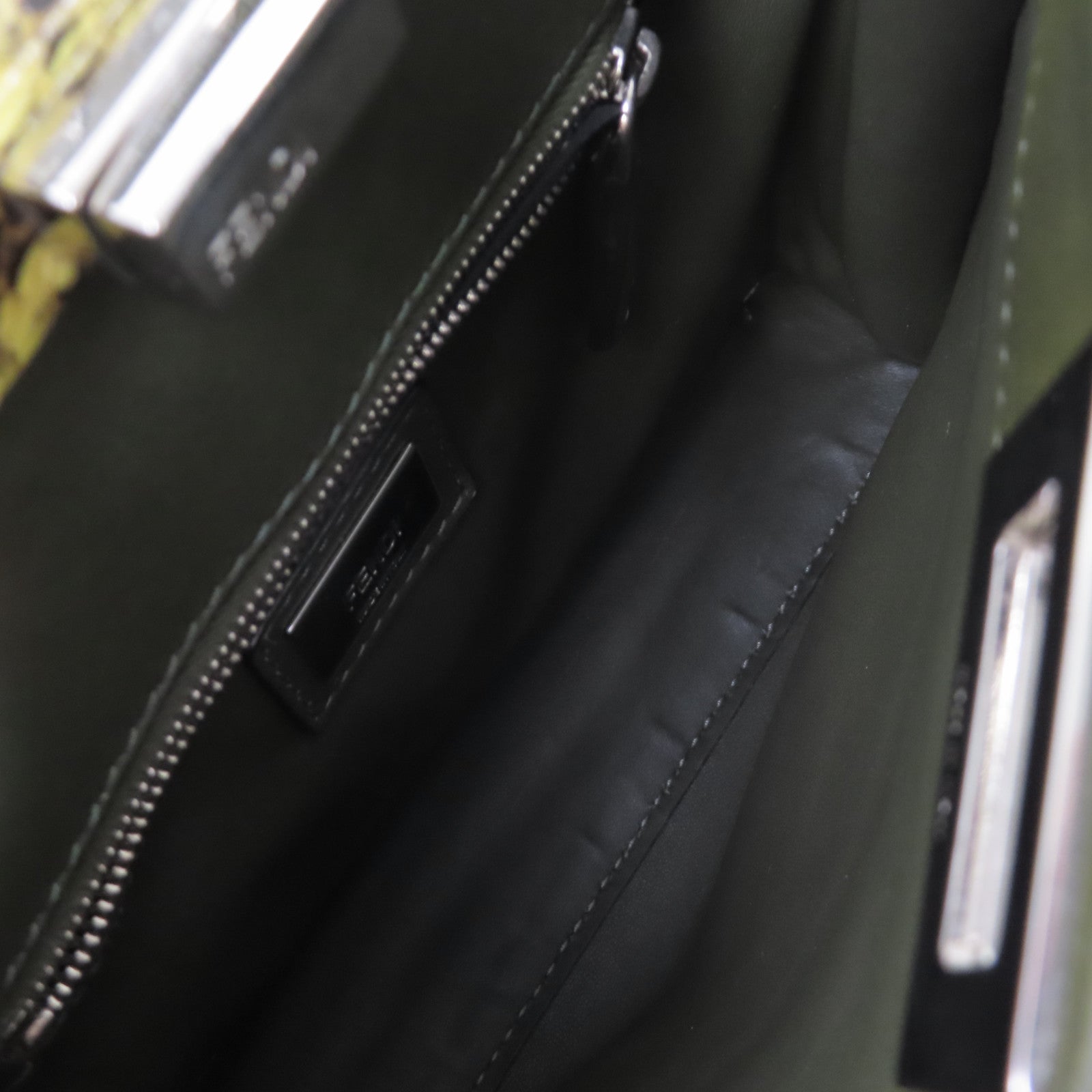 FENDI 牛皮皮革/蛇皮皮革Peekaboo Mini 2Way Shoulder Bag銀扣手挽肩背兩用袋綠色