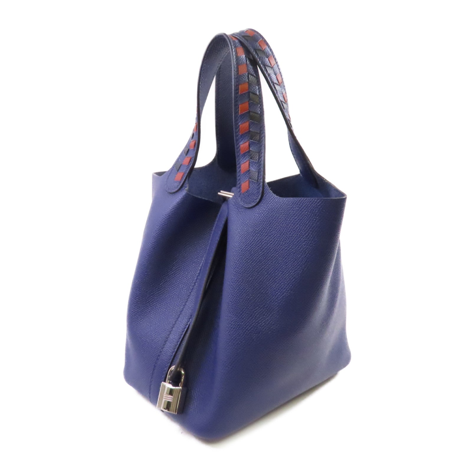 HERMES Epsom皮革Picotin PM Tote Bag銀扣手挽袋藍色