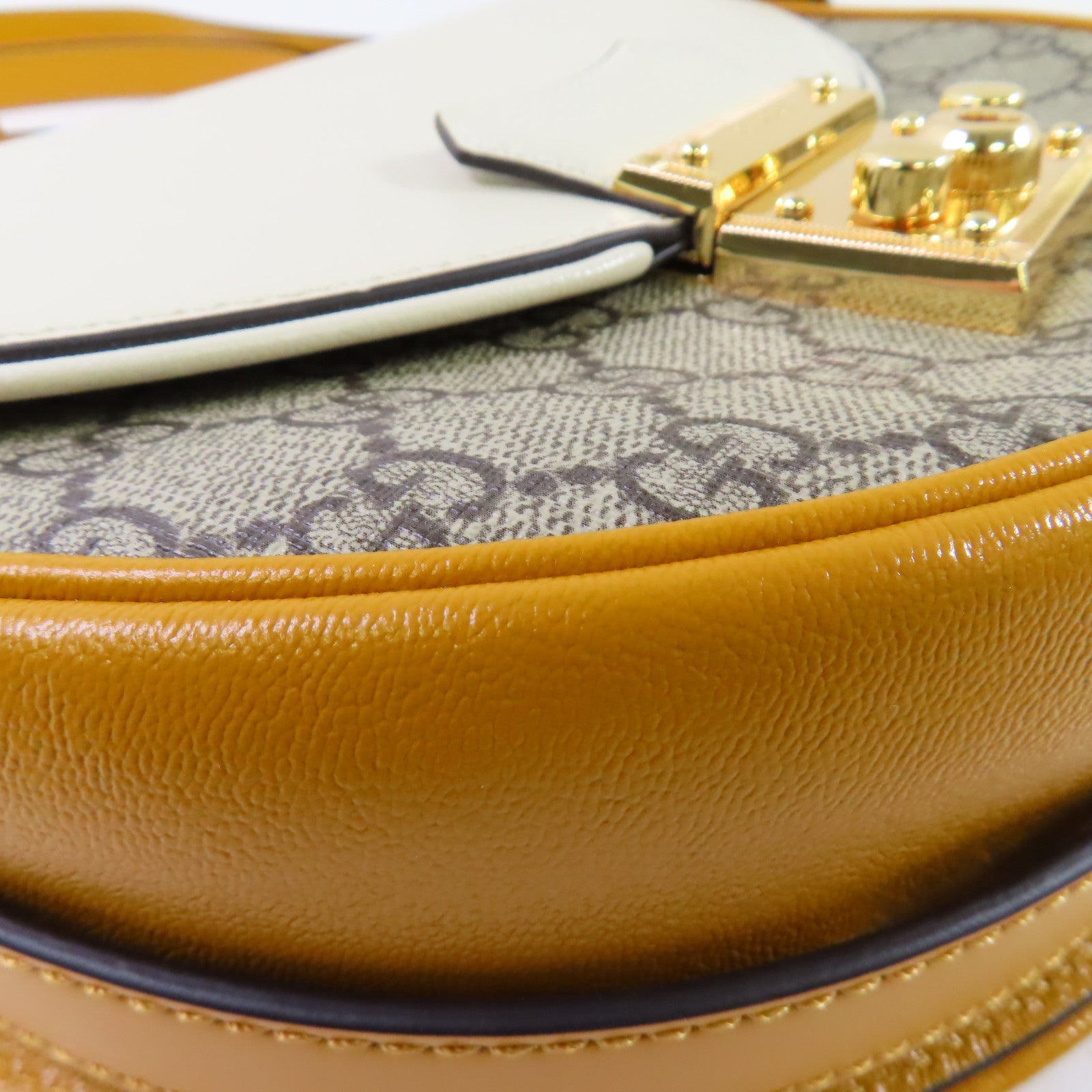 GUCCI GG Padlock Shoulder Bag Coated Canvas Calfskin Leather 644524 White Yellow