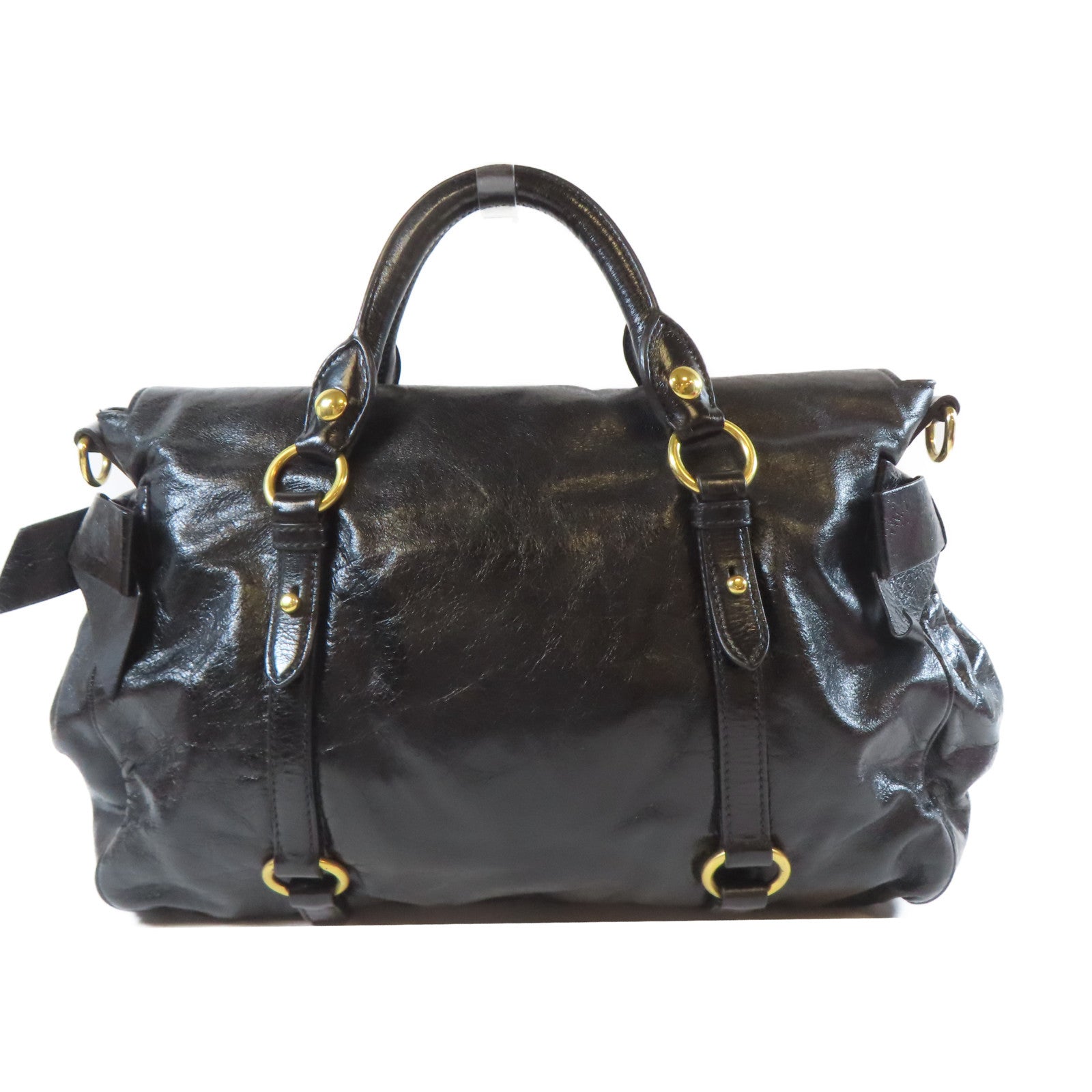 Miu Miu 皮革Shoulder Bag金扣手挽肩背兩用袋黑色
