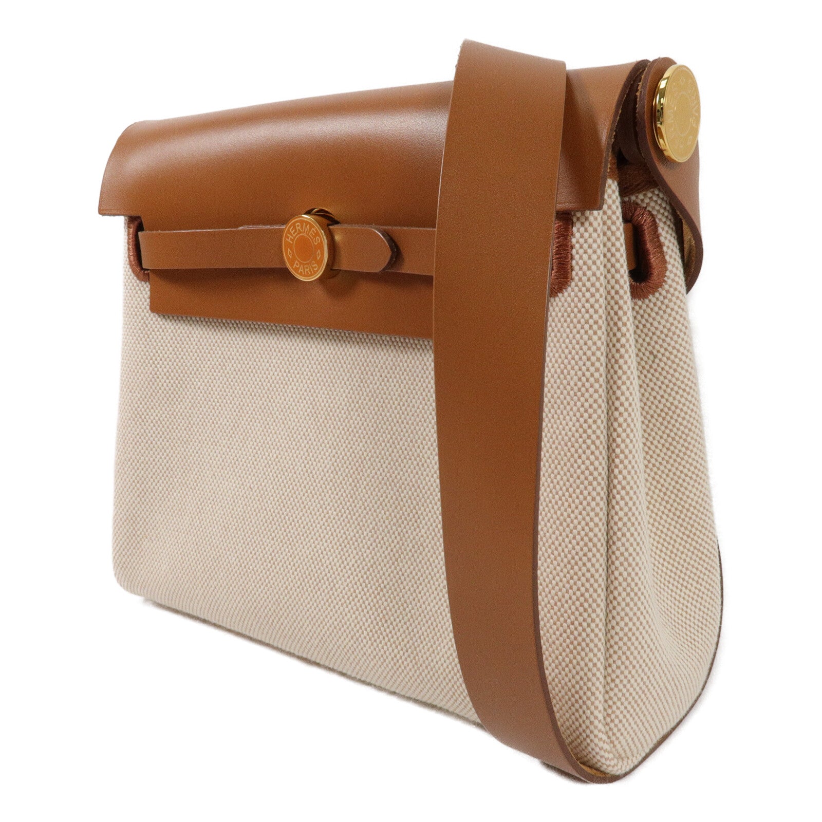 HERMES 帆布Mini Herbag肩背袋Gold